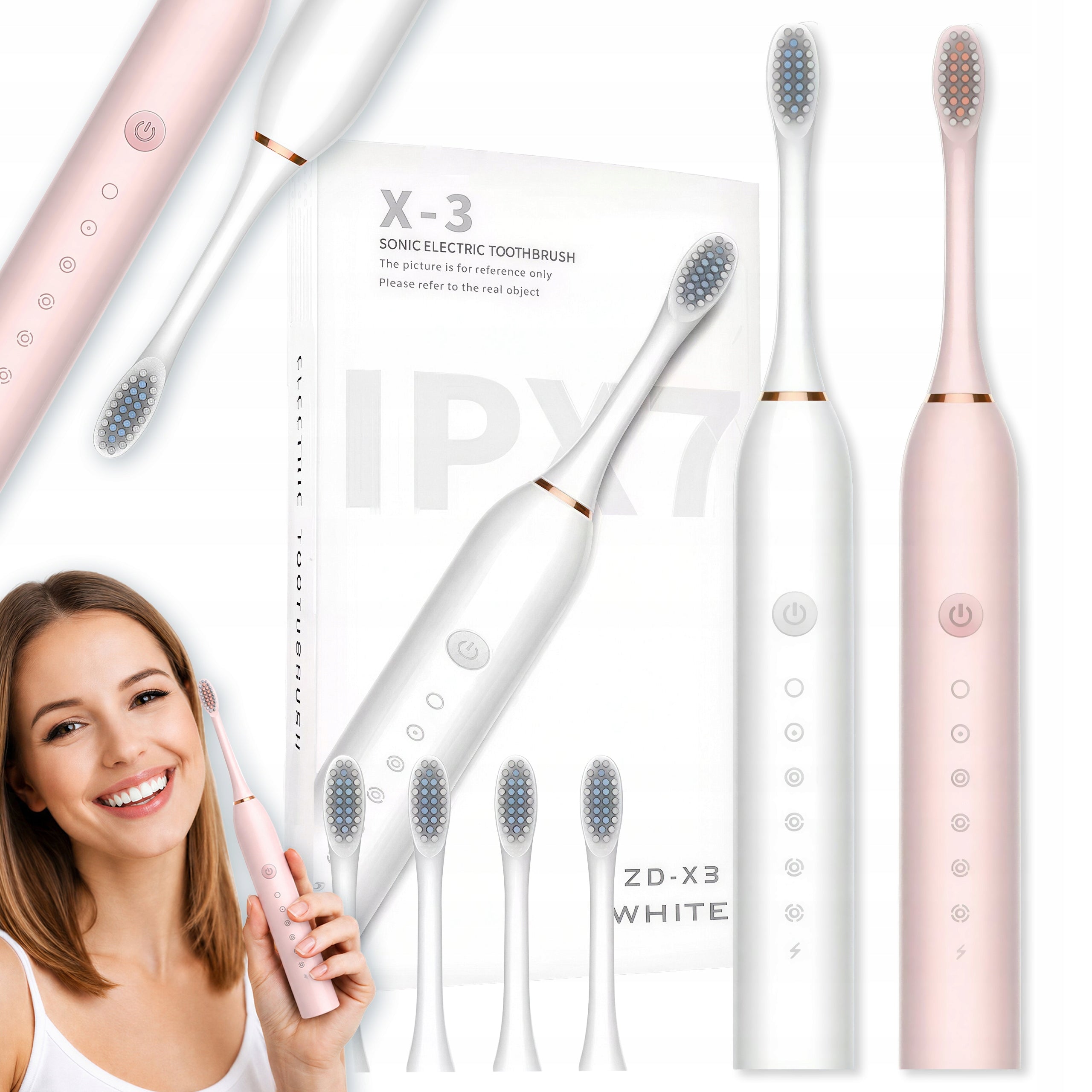 Sonic Electric Toothbrush 3 Colors + Set of Tips 4 Pack