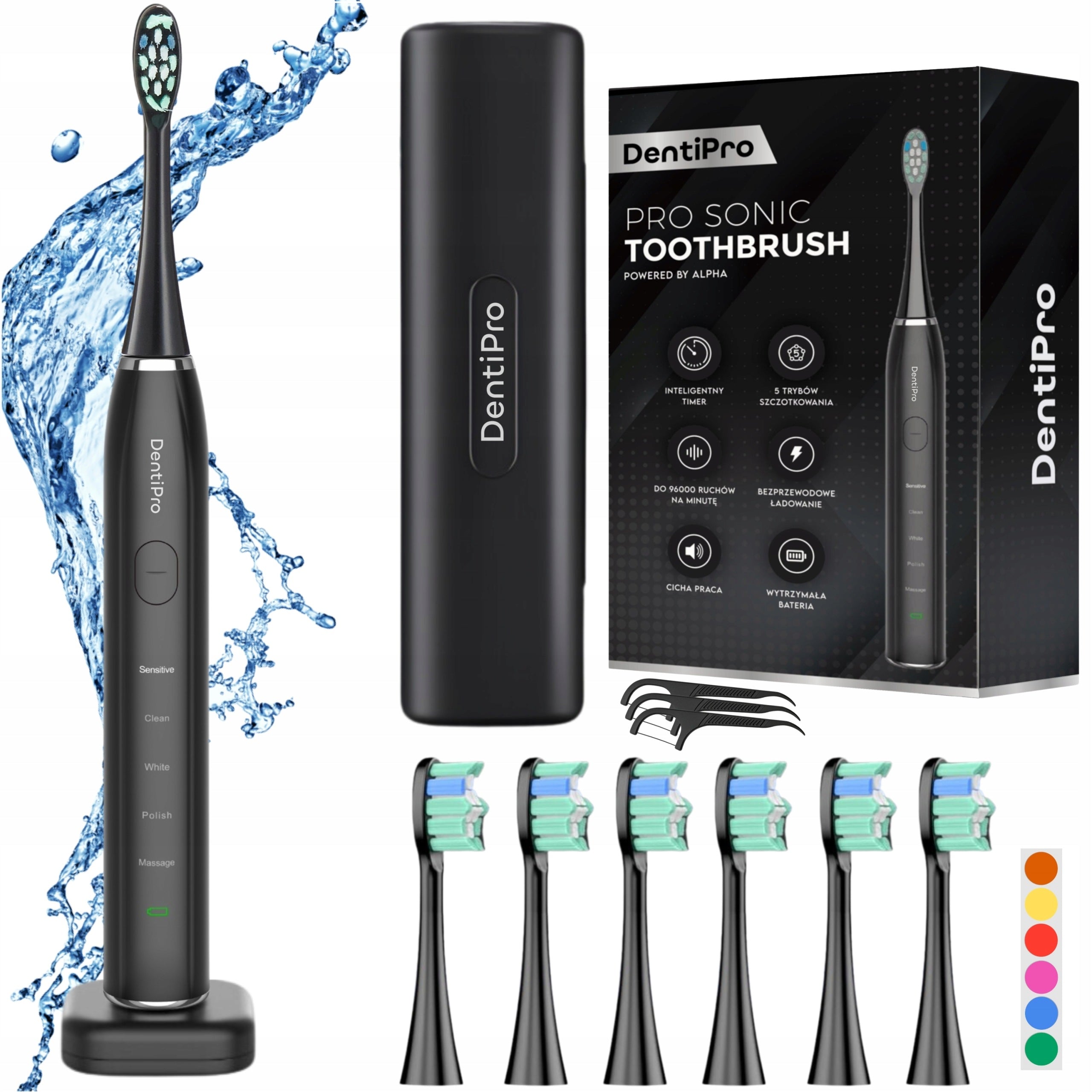 Sonic Electric Toothbrush Set Pouch + 6 Tips INDUCTION