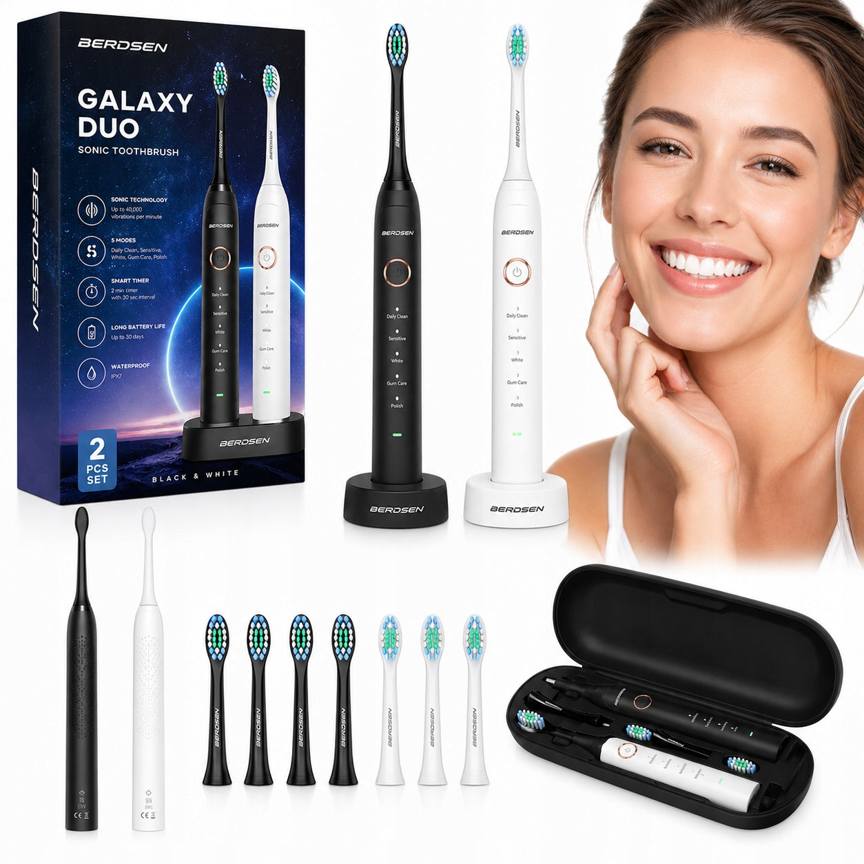 Sonic Toothbrush Set of 2 Berdsen Galaxy Duo