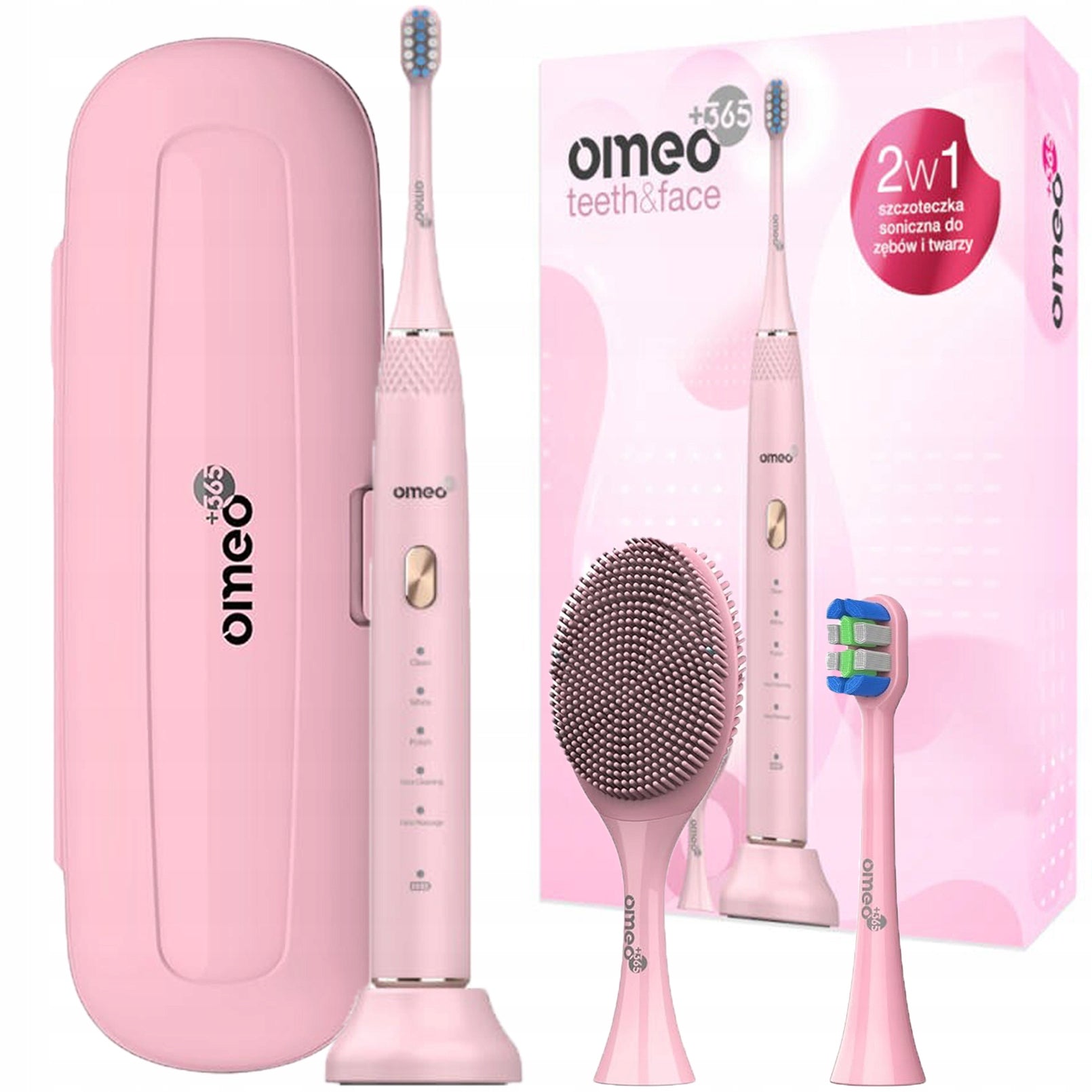 Sonic toothbrush Omeo +365 For Teeth & Face Teeth&Face Pink set