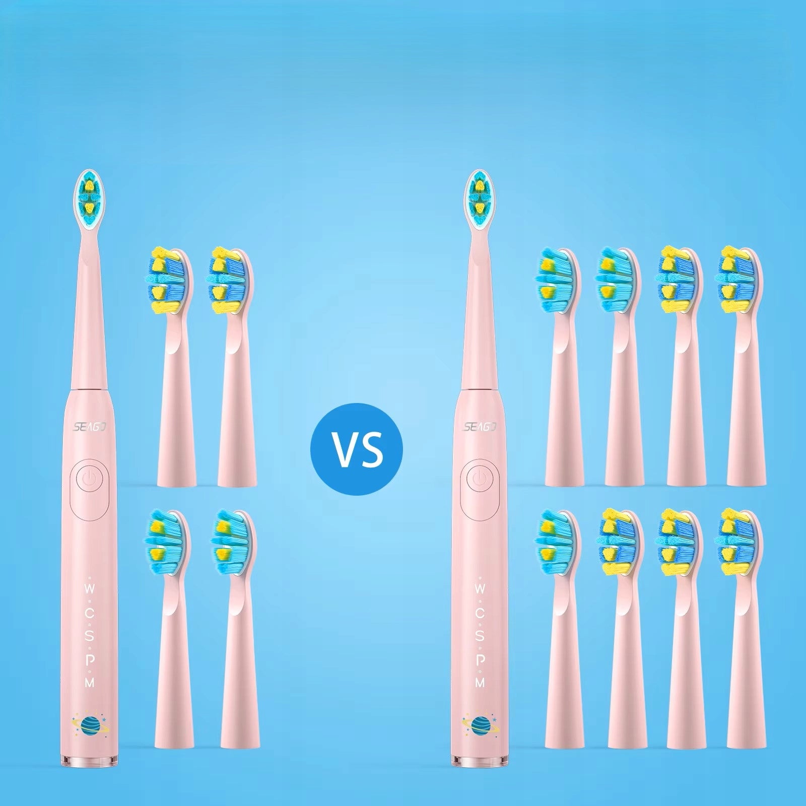 Sonic toothbrush for children 6-12 years old, SEAGO SG-2303, 8 tips, pink Packaging status original
