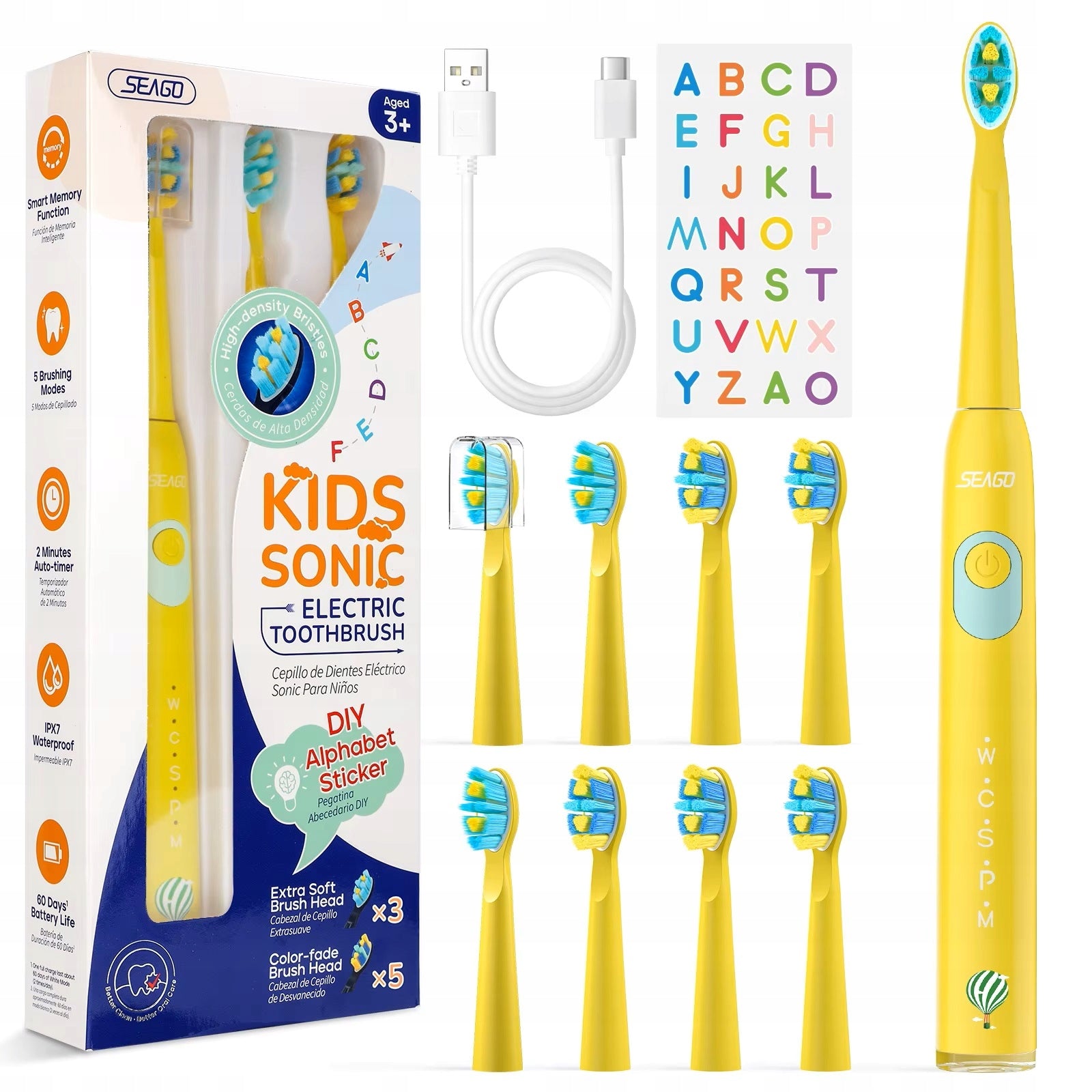 Sonic toothbrush for children 6-12 years old, rechargeable SEAGO SG-2303 - yellow 8