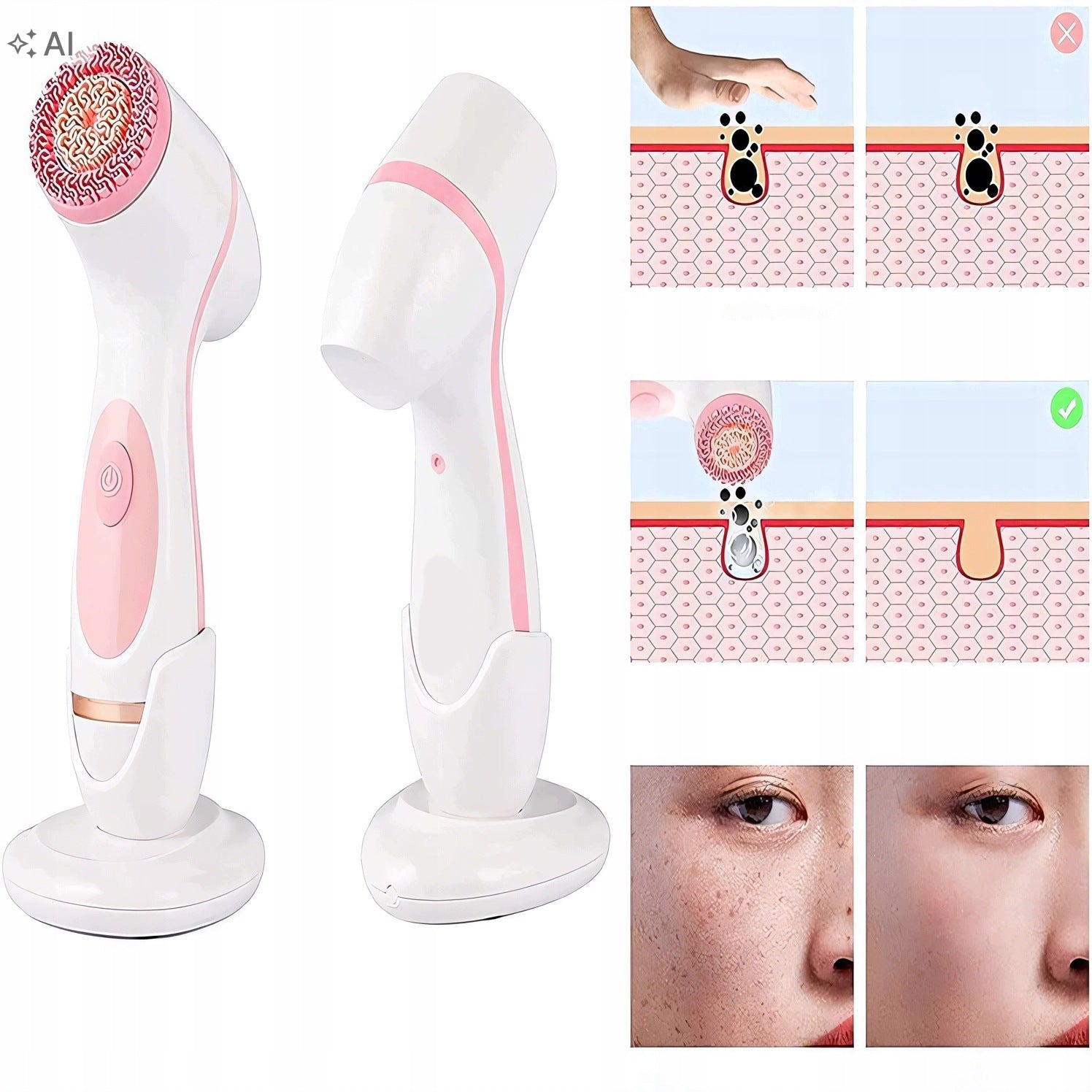 Sonic toothbrush for face white-pink USB 3 silicone tips Manufacturer code różowa