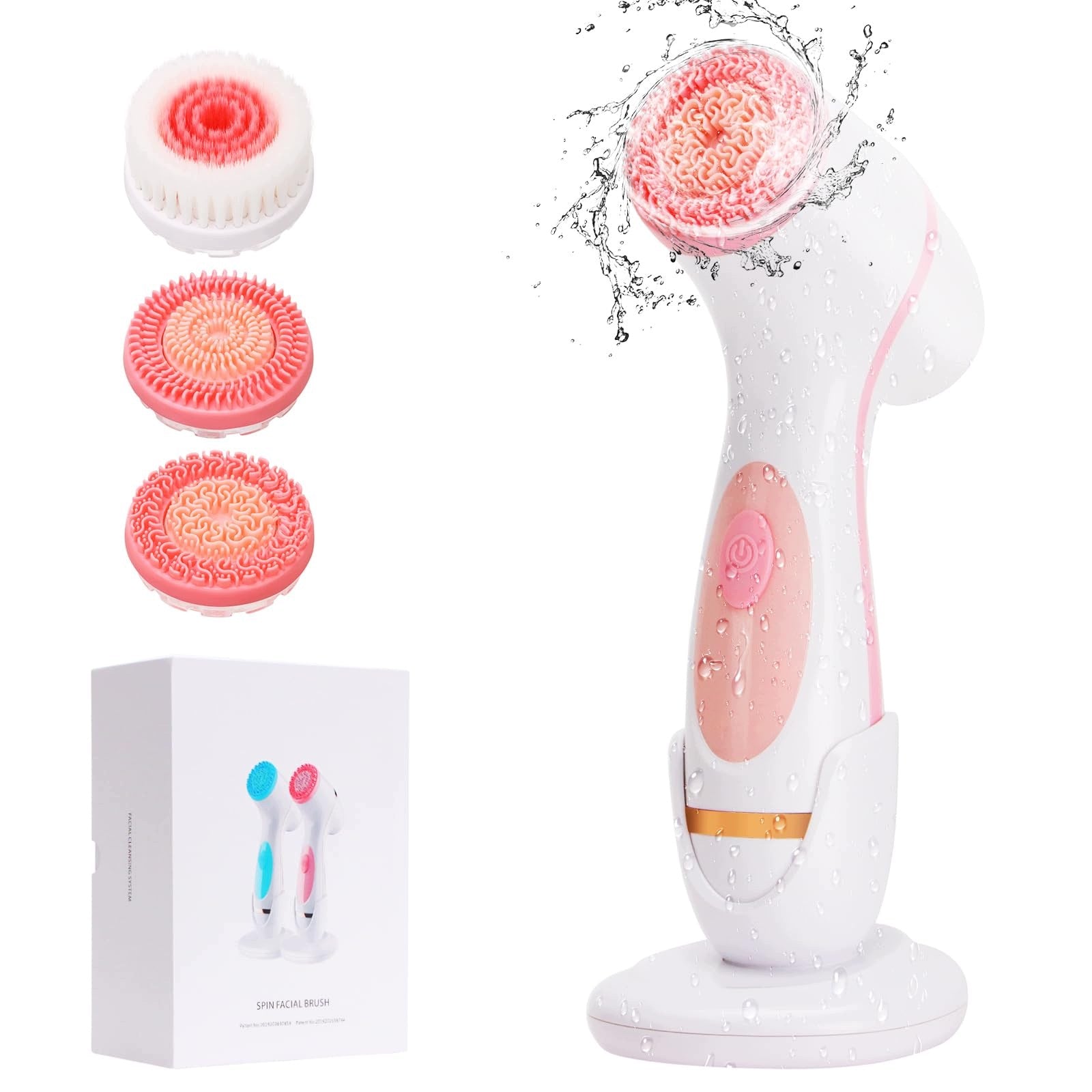 Sonic toothbrush for face white-pink USB 3 silicone tips