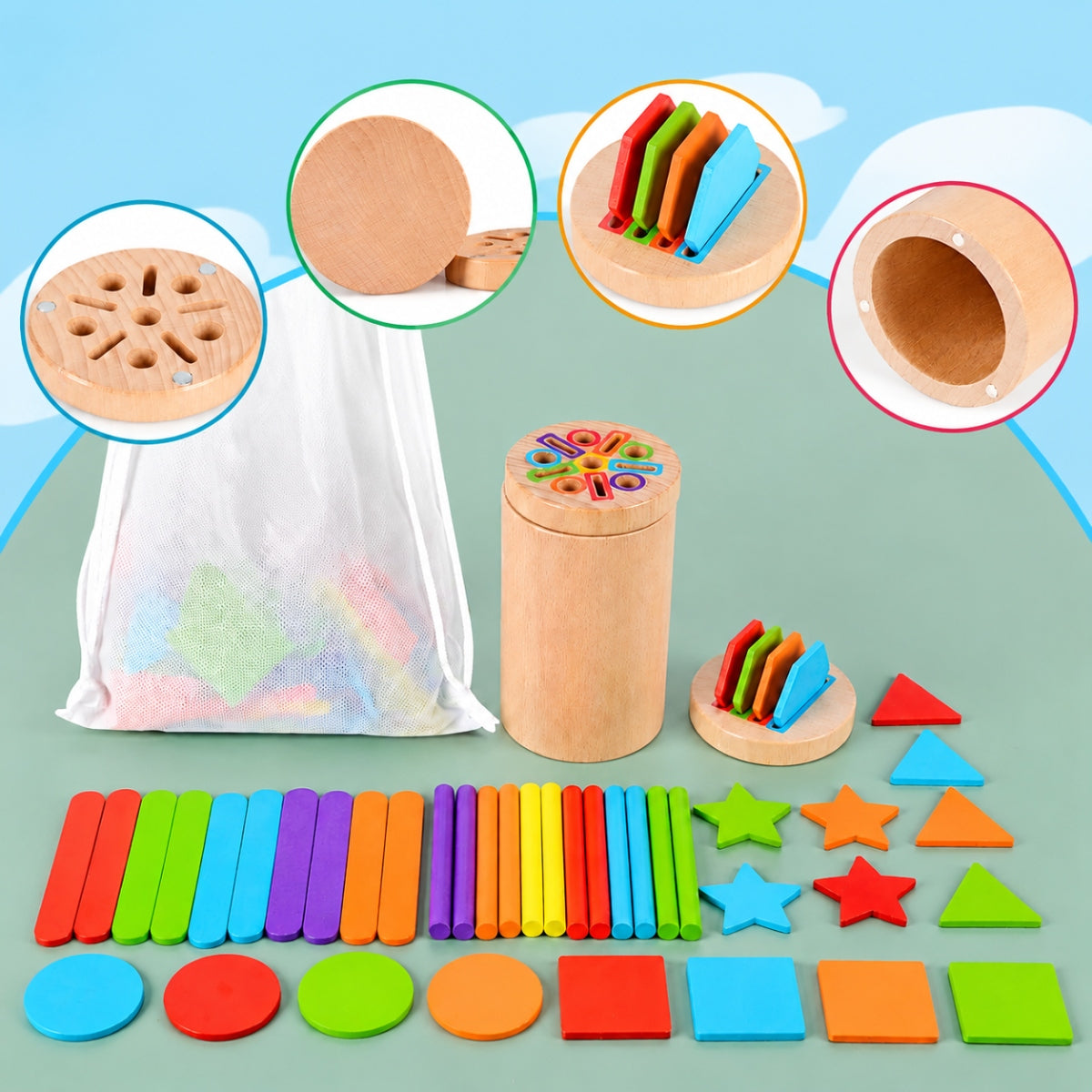 Sorter Wooden Blocks Colorful Sensory Puzzle Toy 3 Years Brand no brand