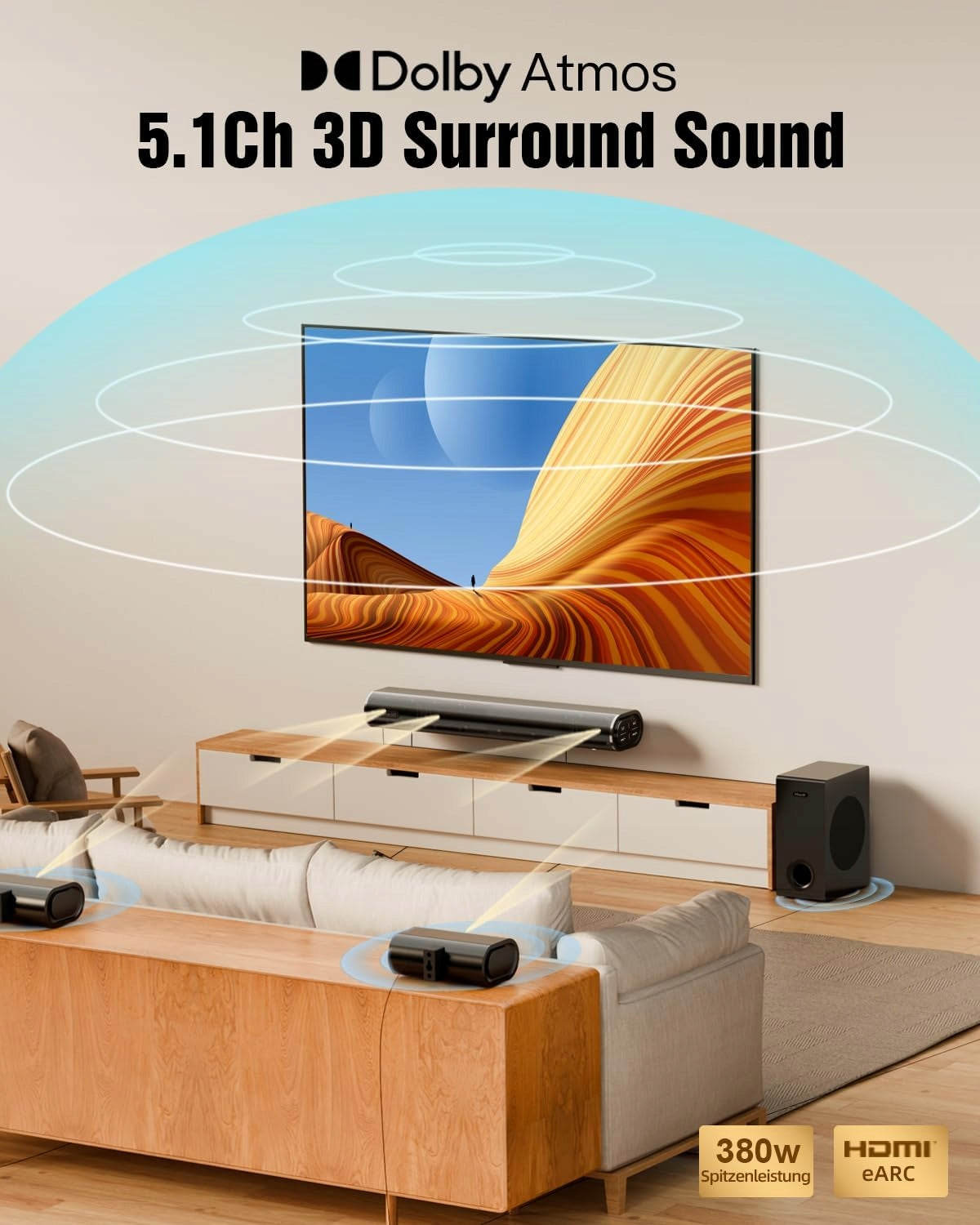 Soundbar 5.1 Dolby Atmos 380W Hiwill HiElite A51 eARC HDMI Subwoofer BT Brand HIWILL