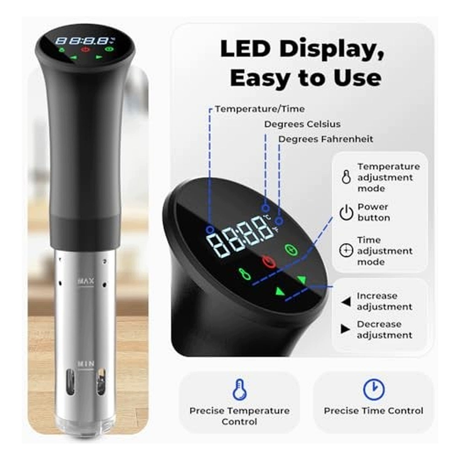 Sous Vide Kookapparaat - 0.1°C precision - for healthy cooking Model Sous Vide Kookapparaat met 0.1°C Precisie