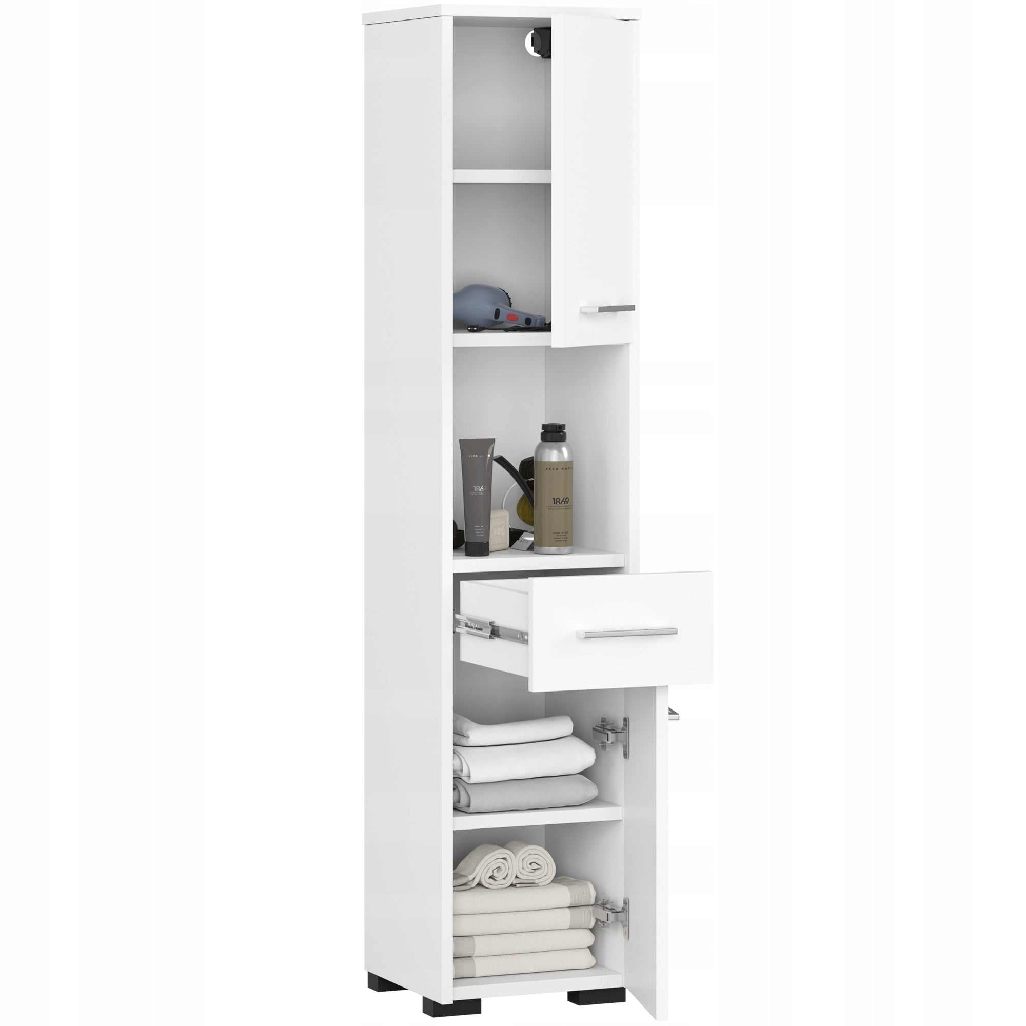 Spacious Bathroom Cabinet White 2 Doors 1 Drawer Brand Akord