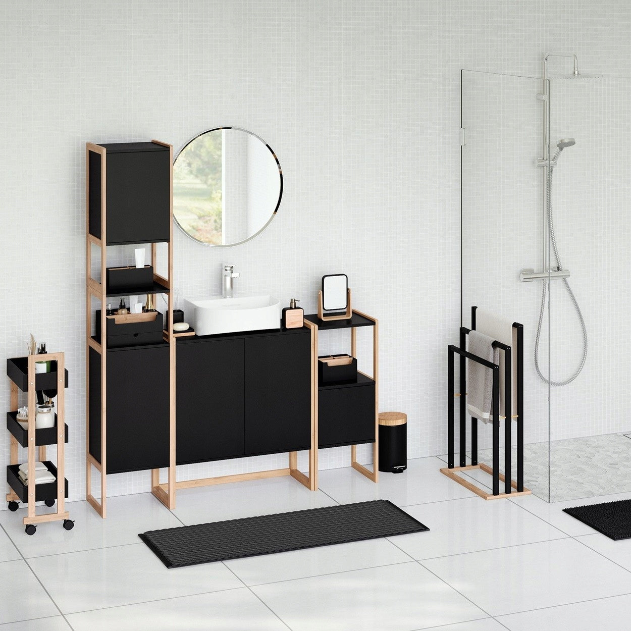 Spacious Cosmetic Rack Lockable Cabinet with 2 Shelves For Bathroom Narrow Brand 5five Simply Smart