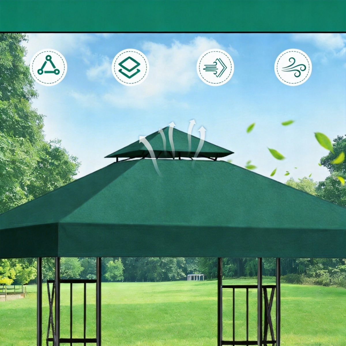 Spare Roof For Pavilion 3x3m Plating Waterproof Strong Dark Green Manufacturer no brand