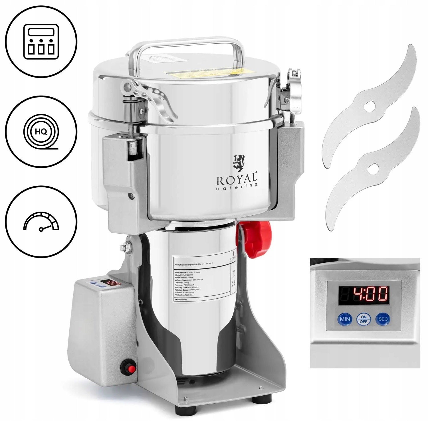 Spice grinder 2000g 21x9,5cm ROYAL CATERING RCMZ-2000D 10012951