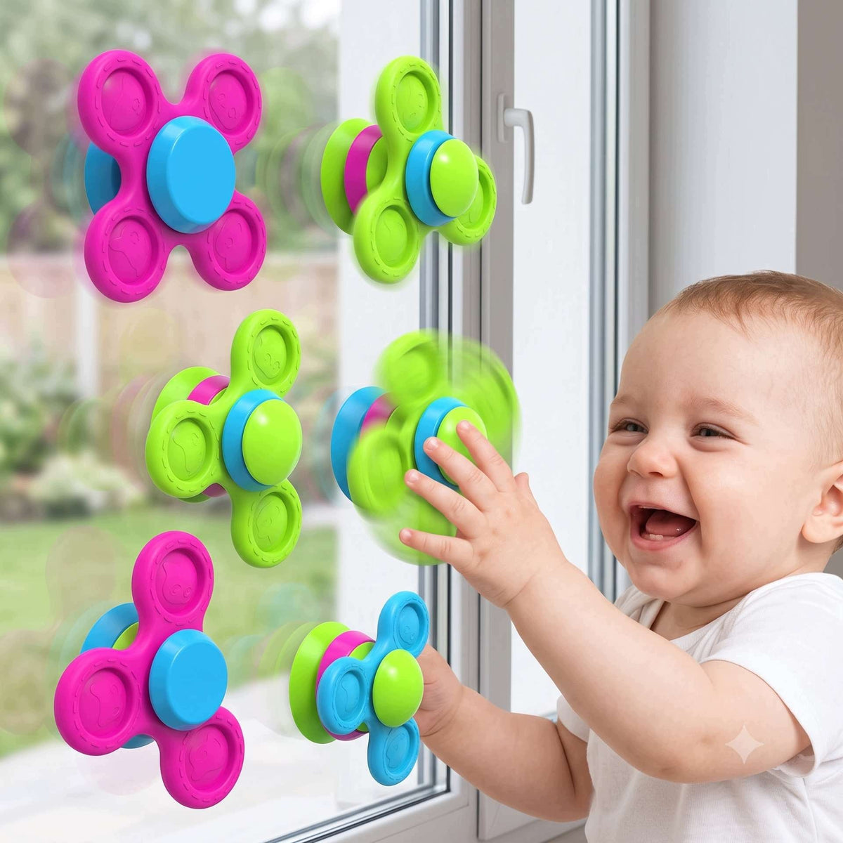 Spinner Baby Sensory Bath Toy Window Suction Cup 3 Pack Packaging status original