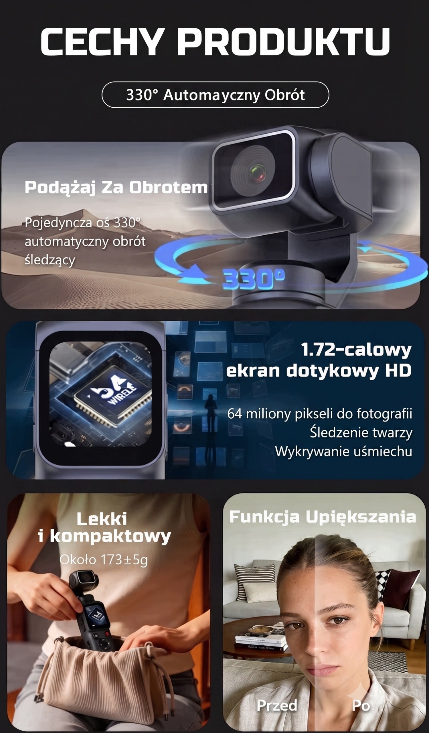 Sports Webcam Vlog 330° 4K 16 zoom Tracking Gimbal WIFI Manufacturer code 8525893900