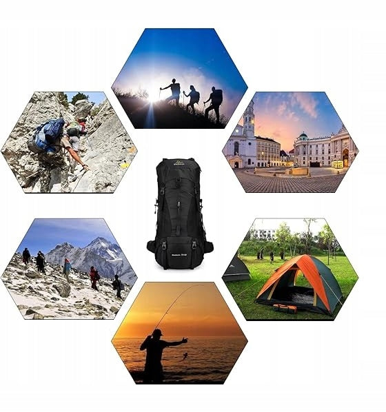 Sports camping hiking backpack large trekking 70l BLACK (I008) Brand K&M