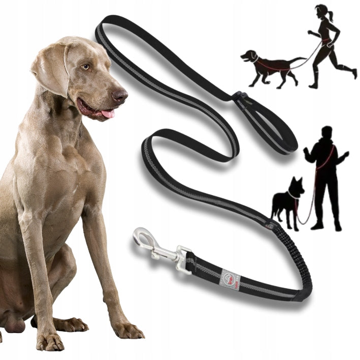 Sports leash for dog with shock absorber ADVENTURE for running black 1,8cm-L