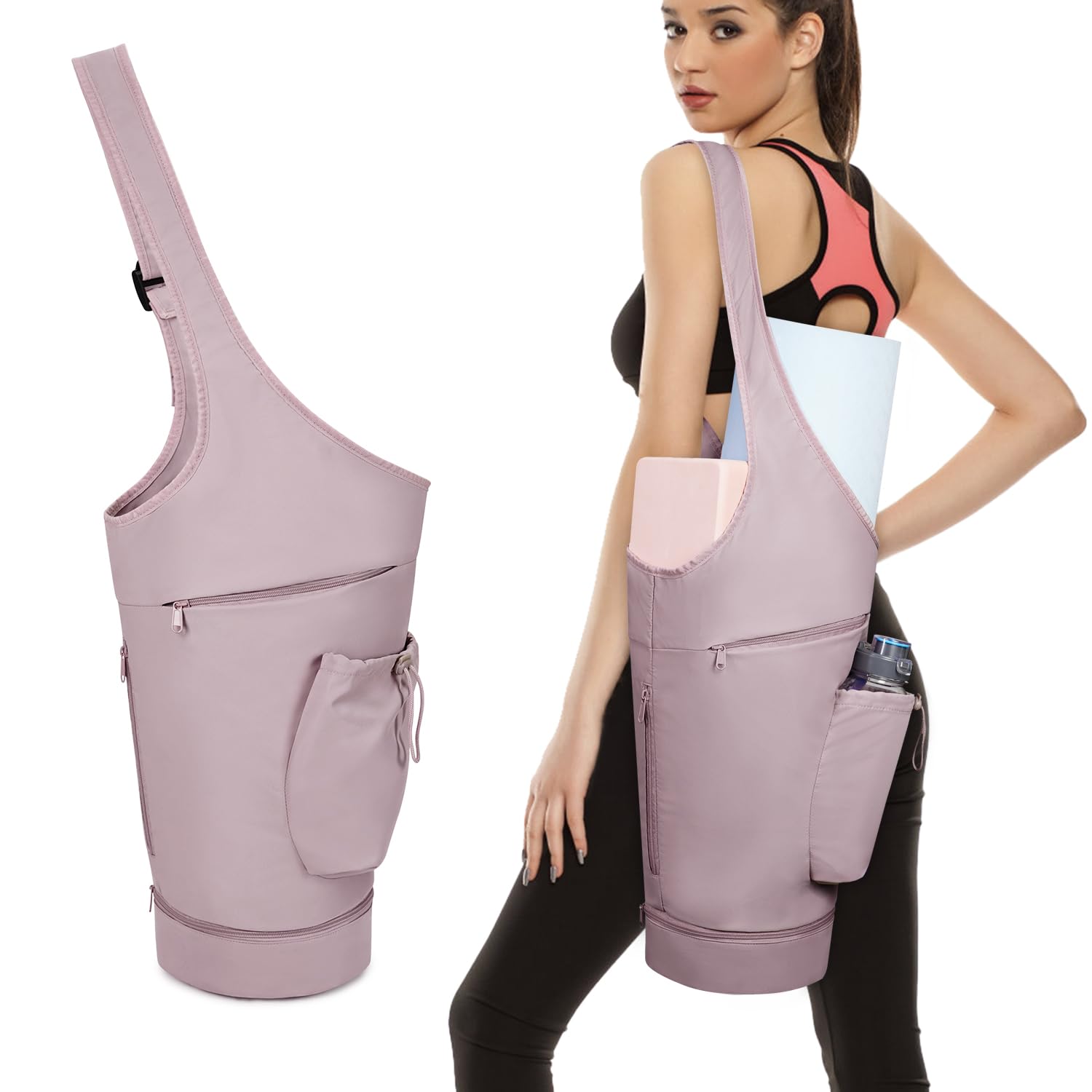 Sportsnew Women's Yoga Mat Bag with Zipper Compartments Pink
