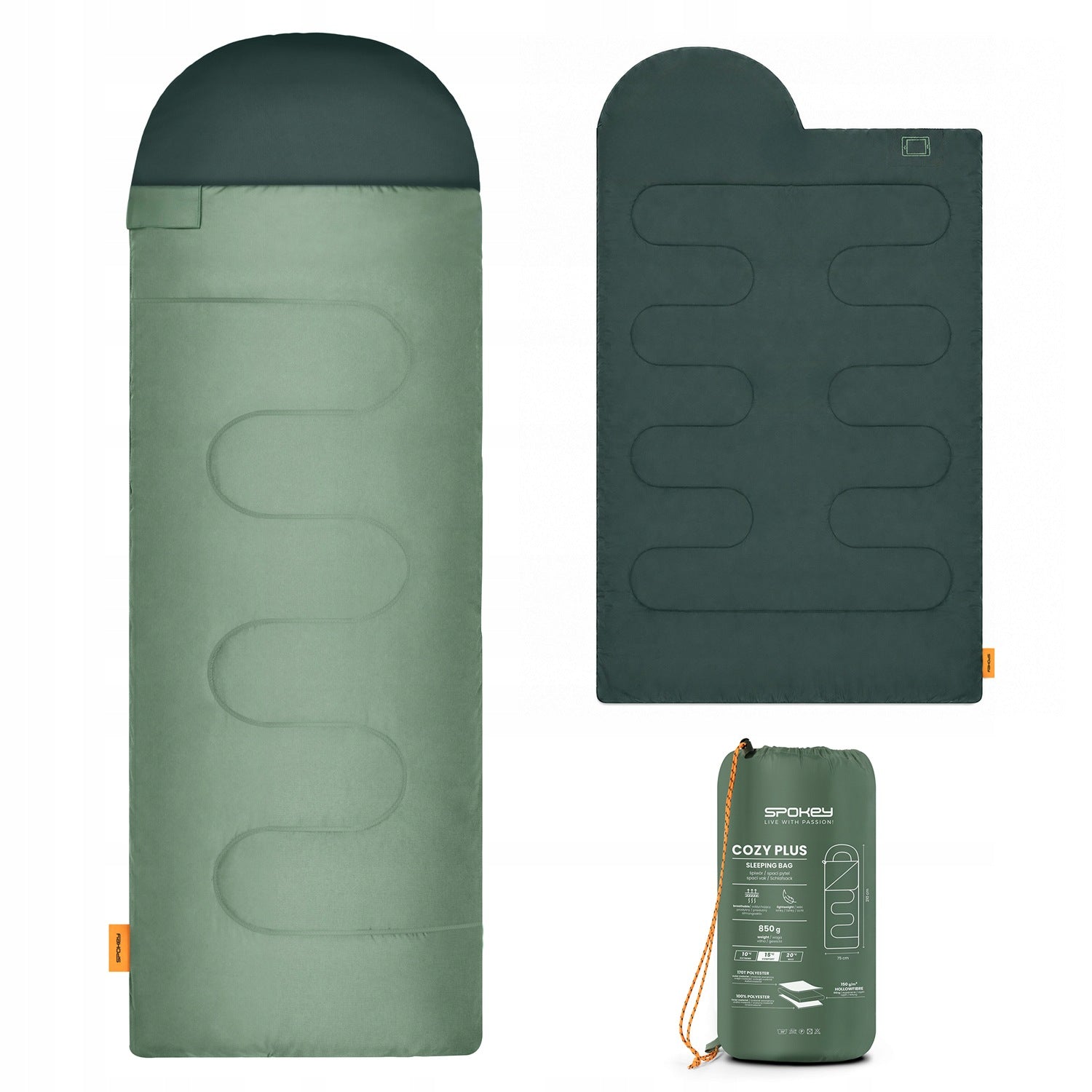 Spring-summer hiking sleeping bag with hood light 210 cm Spokey COZY PLUS