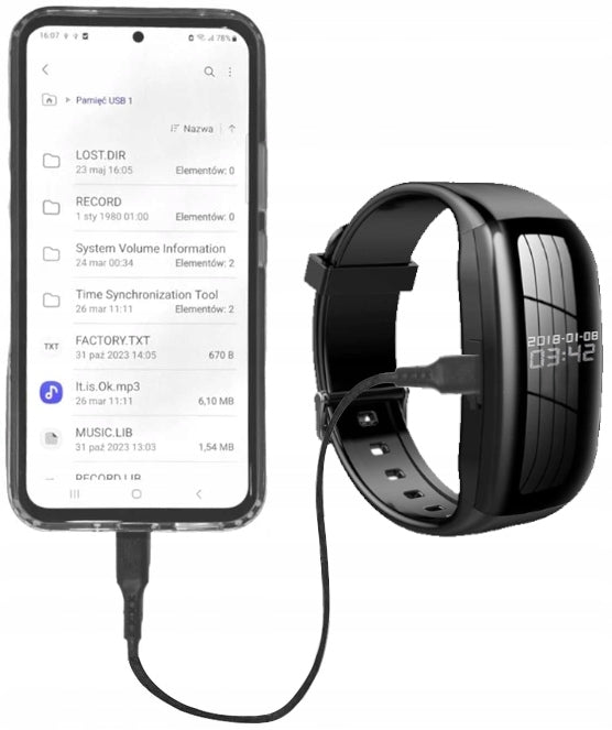 Spy camera voice recorder watch draVires 64GB connection to phone