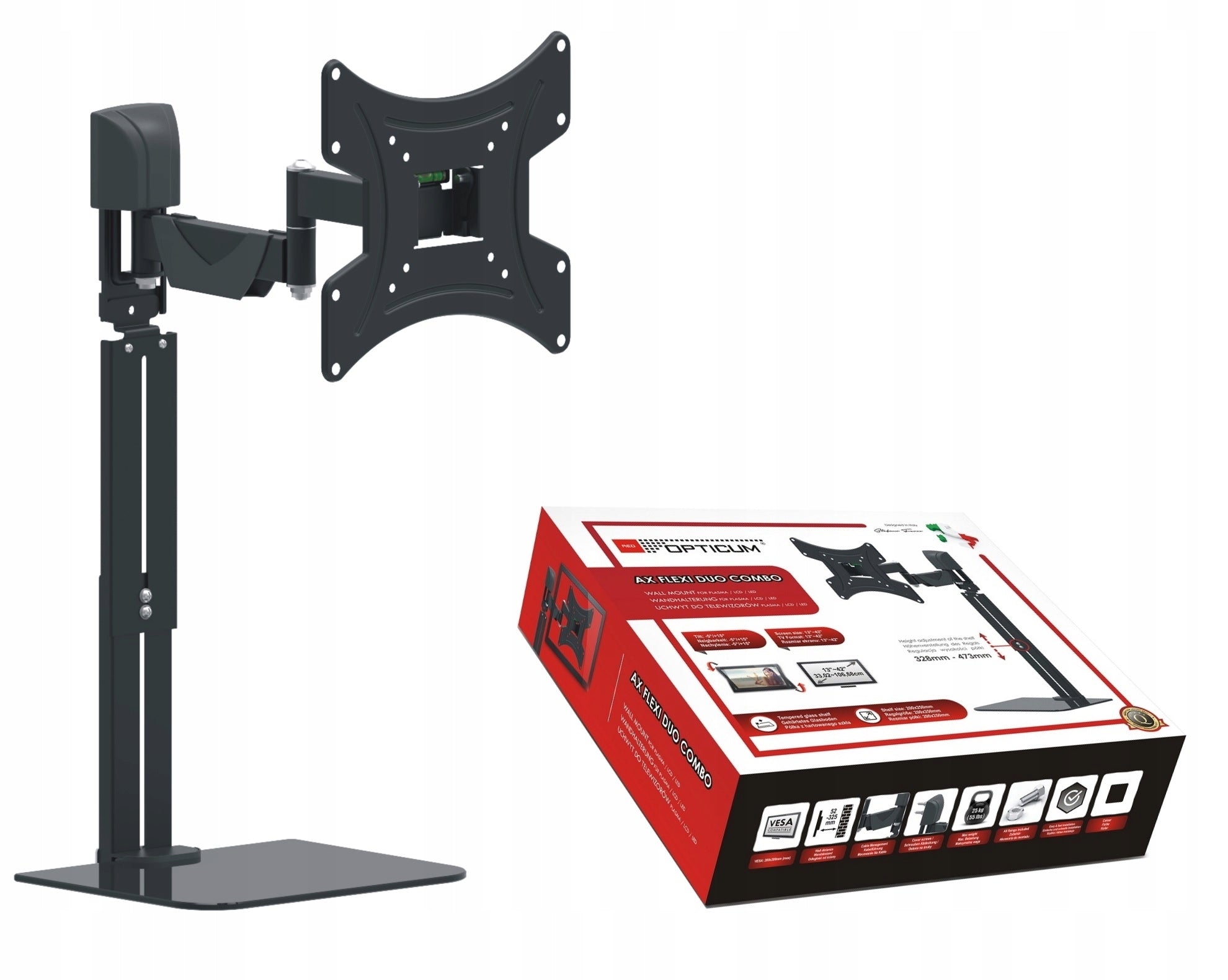 Stable TV Holder Stand TV Hanger 13"-42" with Glass Shelf