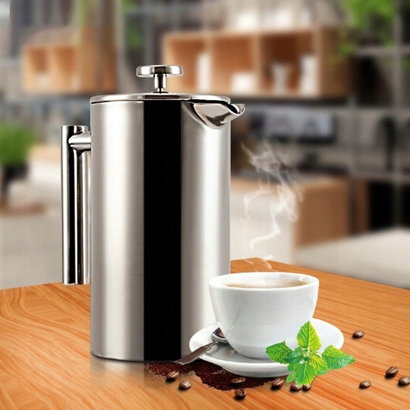 Stainless Steel Coffee Maker with Triple Filters, Steel Piston Brand ETiME