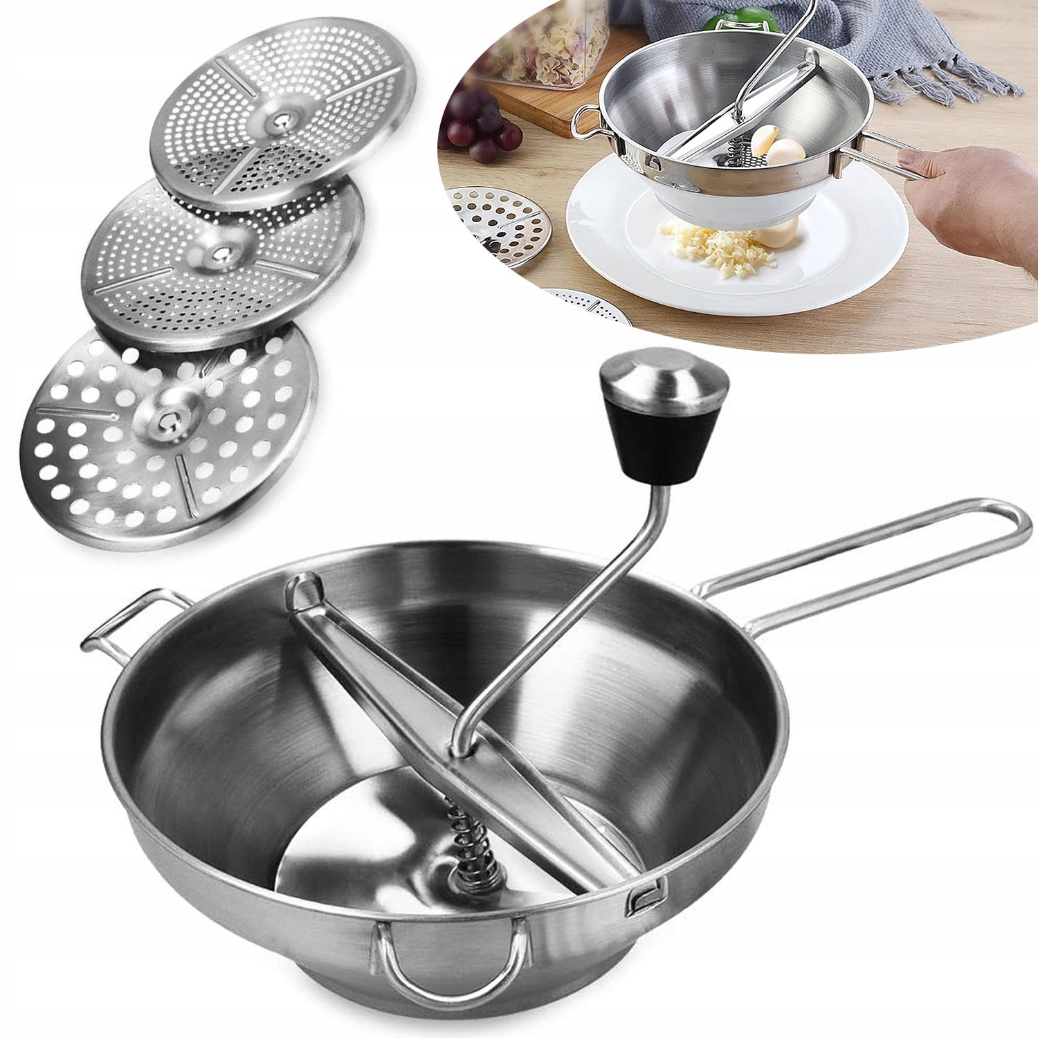 Stainless Steel Food Grinder, Food Grinder with 3 Discs