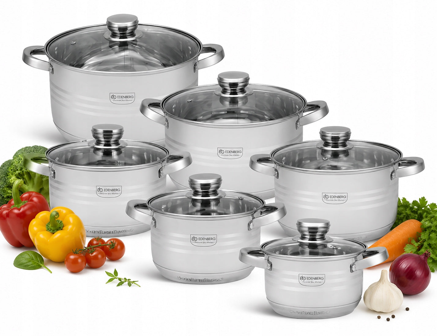 Stainless Steel Pot Set for Gas Induction 12 Parts