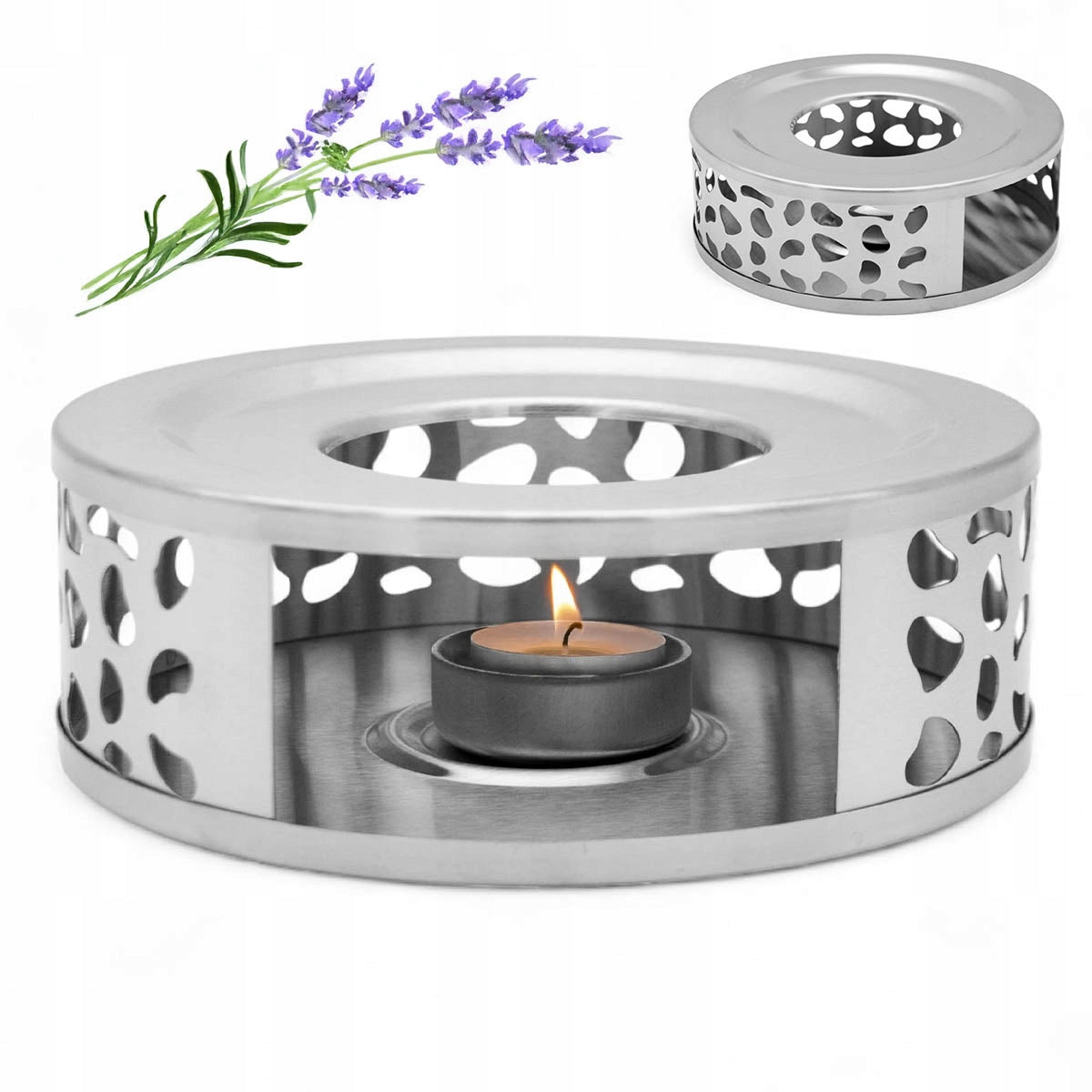 Stainless Steel Round CANDLE WARMER 15cm SILVER Steel Under Jug