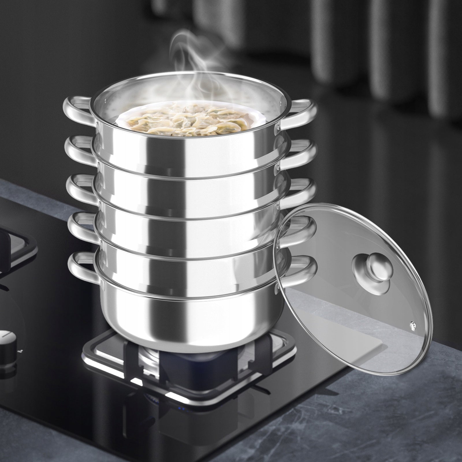 Stainless Steel Steamer Pot with Lid, 5-Layer Food Steamer for Cooking Manufacturer code BUY-011