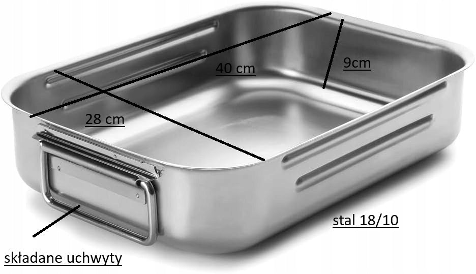Stainless steel pan 18/10 size 40 x 28 x 9 cm Manufacturer code 62540A