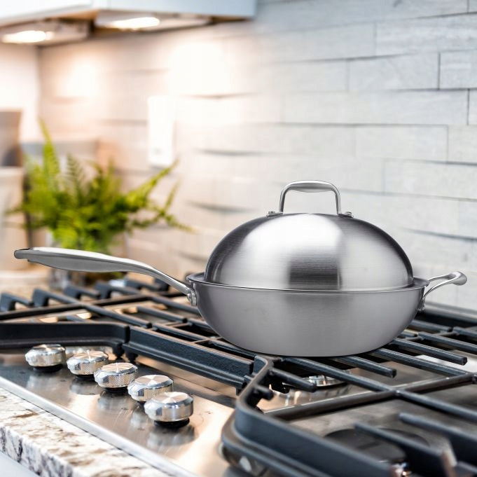 Stainless steel wok with lid 32 cm Brand Relaxdays
