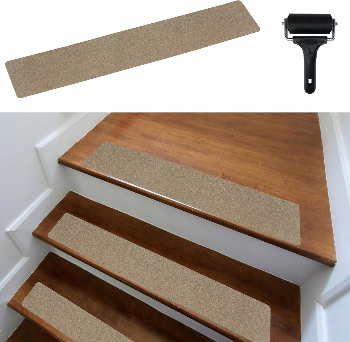 Stair Mats Felt Overlays 15pcs 60x12cm Self Adhesive Beige Steps
