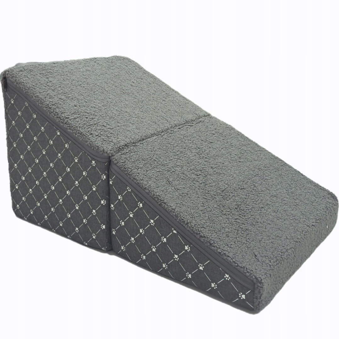 Stairs cat dog platform 2in1 Pouf ramp SILVER PAWS +BOUCLE GRAPHITE