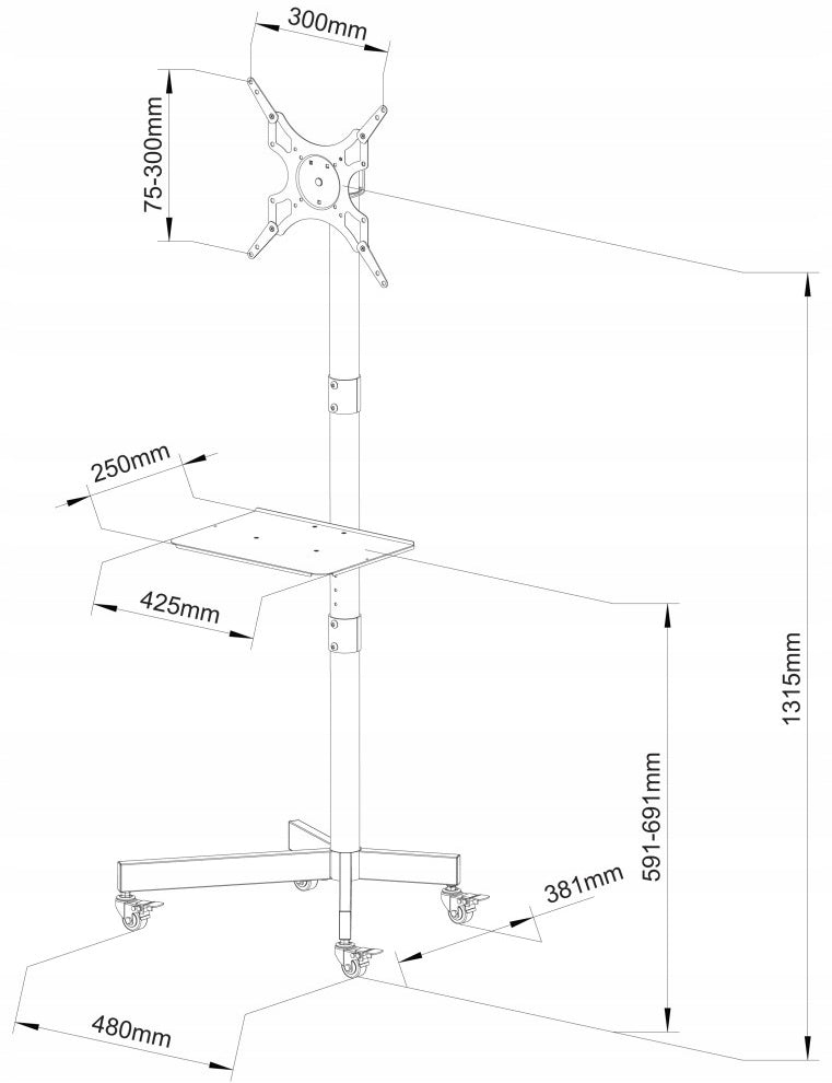 Stand Base Mobile TV Trolley 32-60” 40 kg AV Shelf Techly Packaging status original