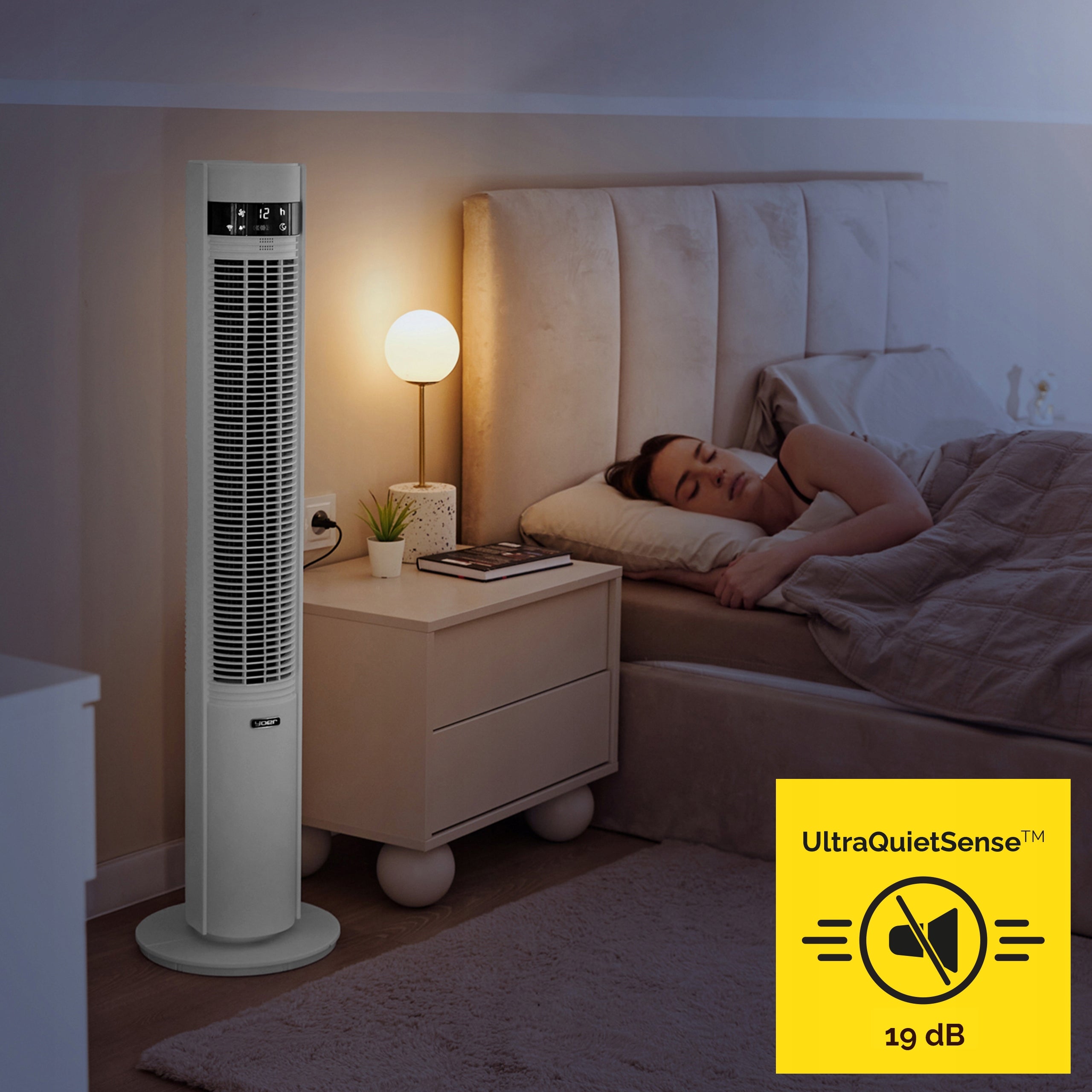 Standing Column Fan Quiet 19dB Yoer +12m Range 12 Power +Ionization Brand Yoer