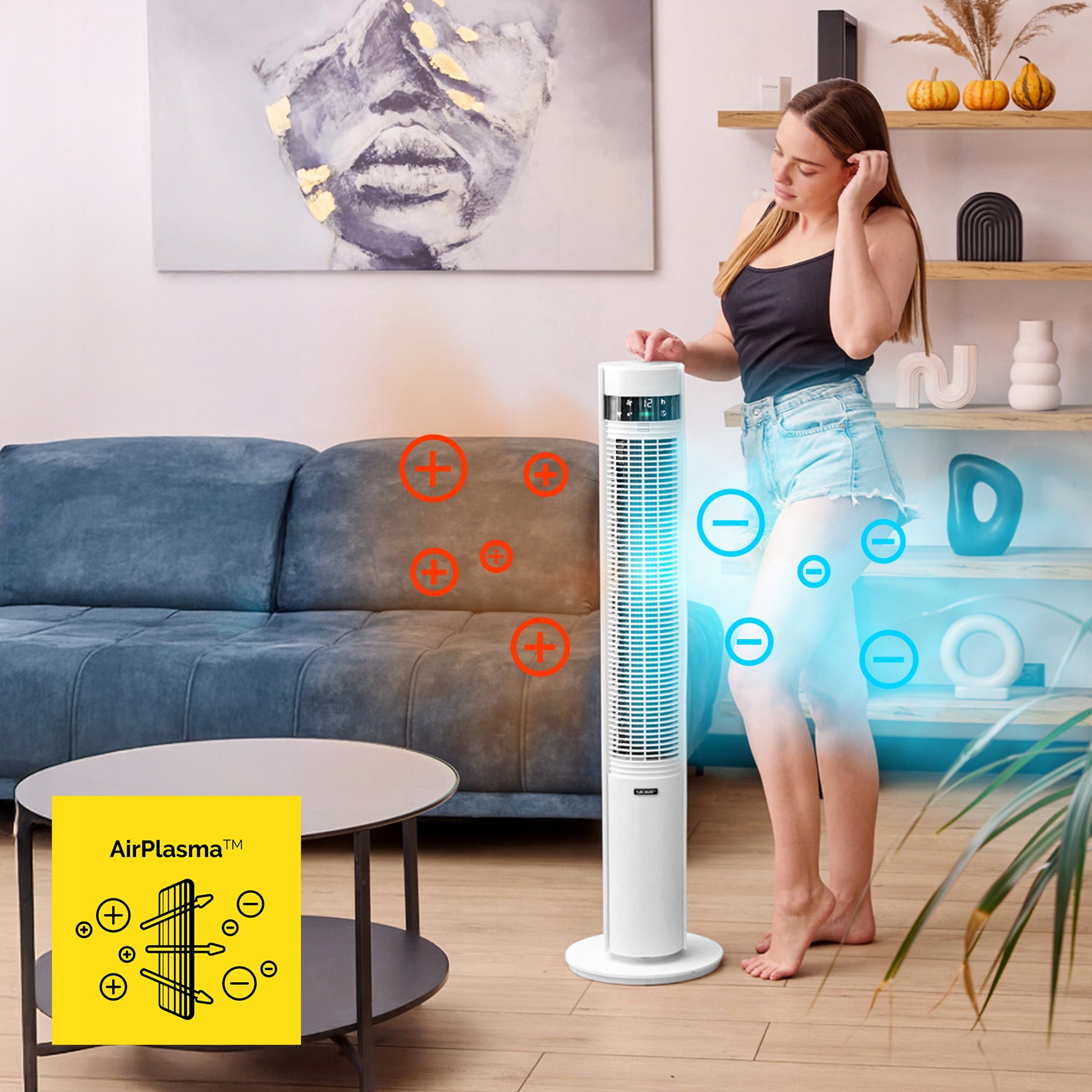 Standing Column Fan Quiet 19dB Yoer +12m Range 12 Power +Ionization Functions ionization air purification oscillation automatic oscillation timer other