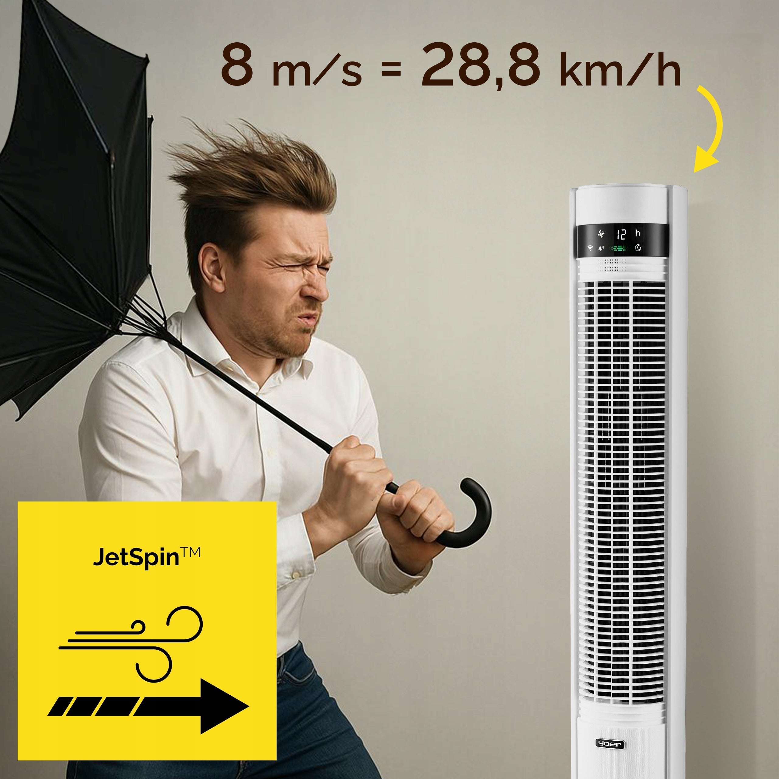 Standing Column Fan Quiet 19dB Yoer +12m Range 12 Power +Ionization Model CoolWhisper