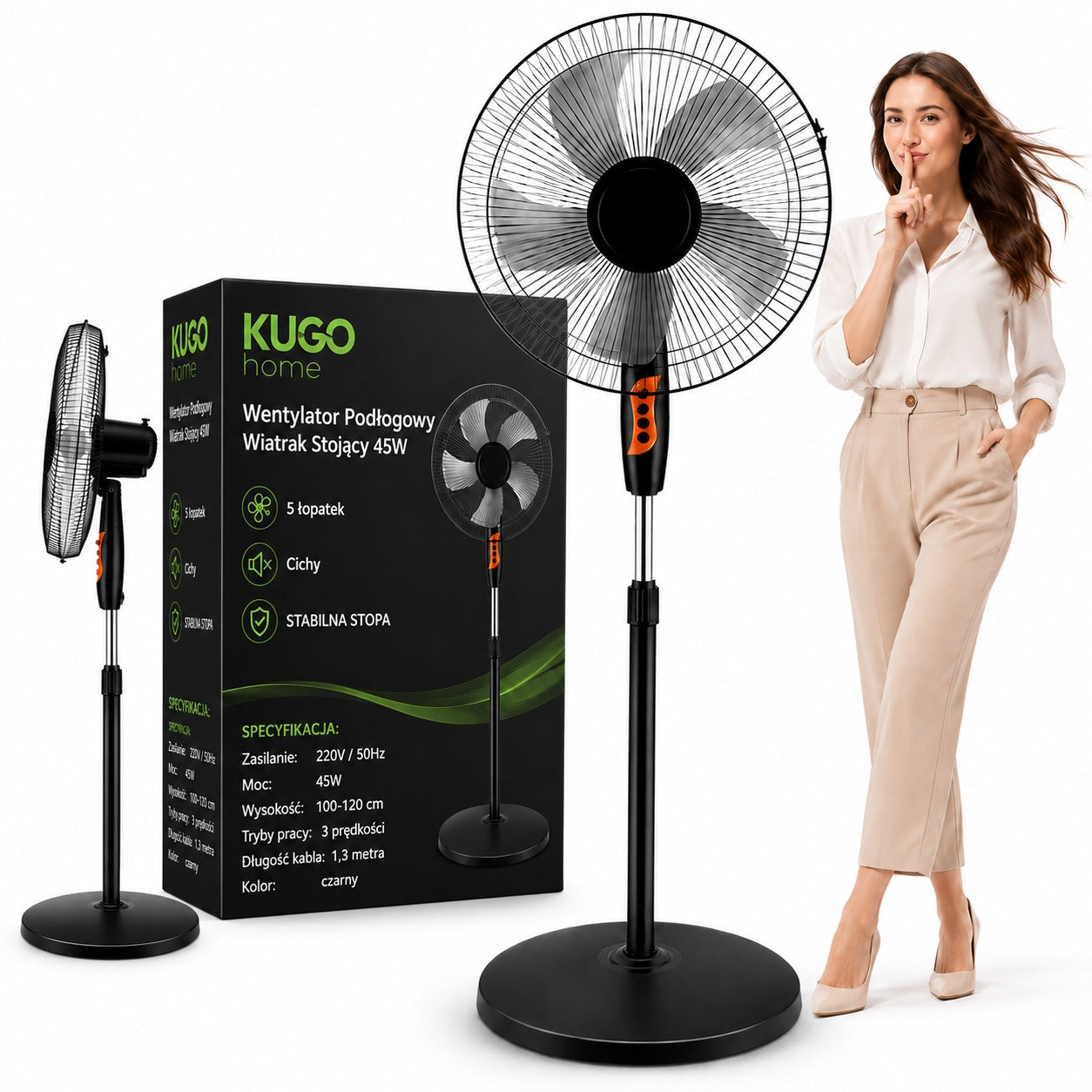Standing Fan Floor Fan Powerful Quiet 5 Blades 120 cm Stable
