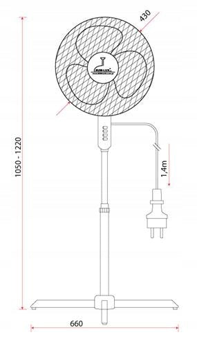 Standing Fan Rotary Floor ORKAN 43cm Rum-Lux White 3 Speeds Packaging status original