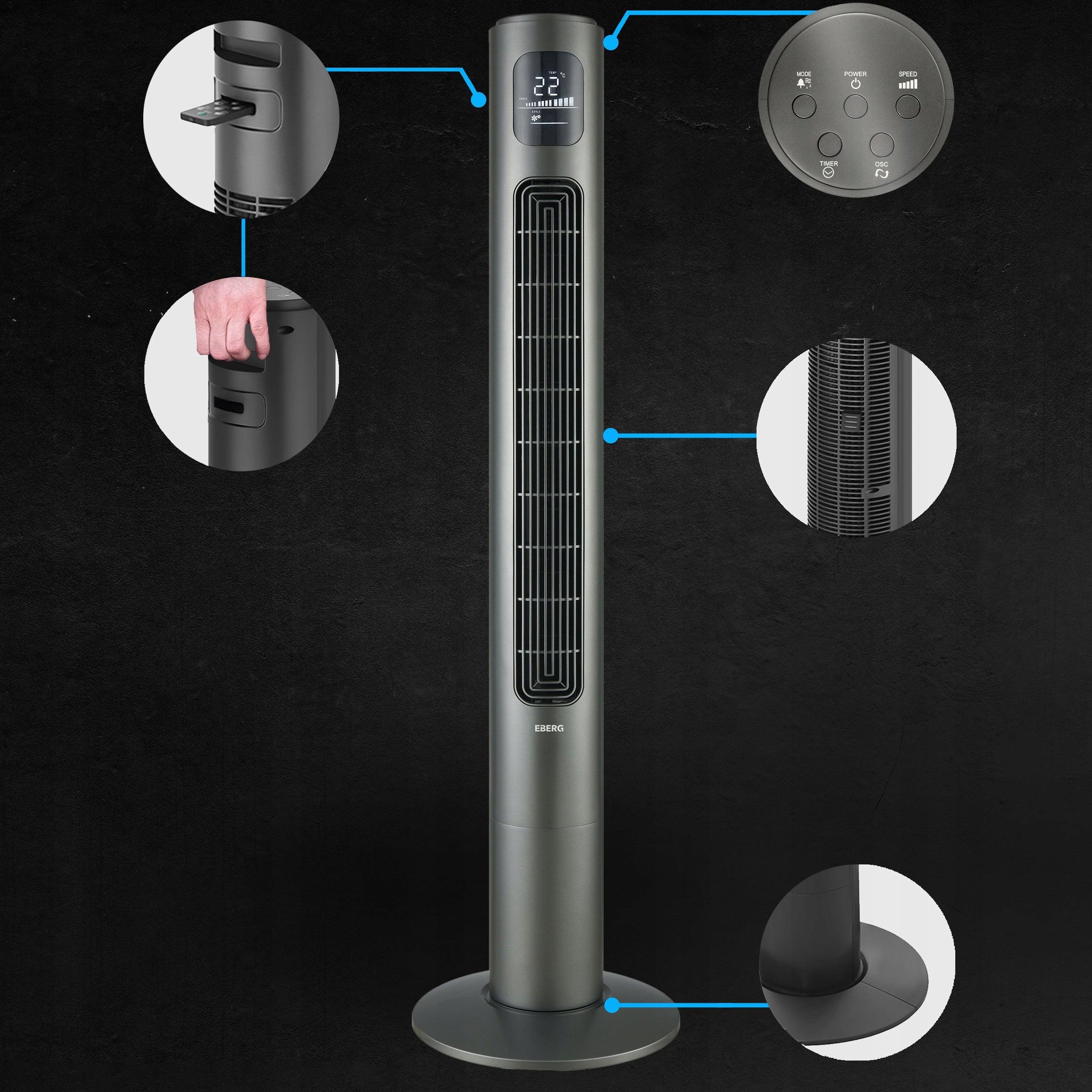 Standing column fan LYNGO quiet floor 117cm ionization +AROMA Brand EBERG