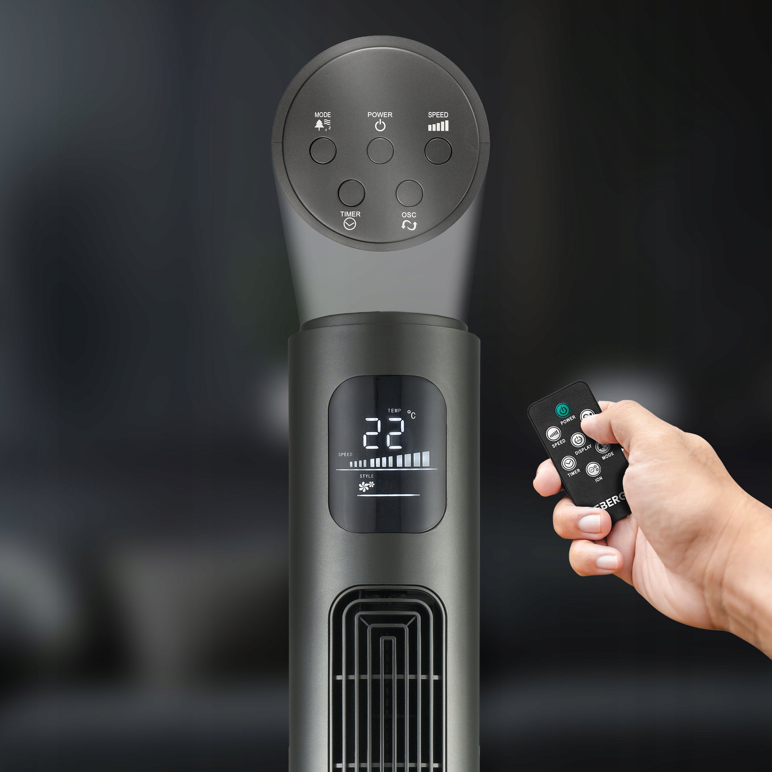 Standing column fan LYNGO quiet floor 117cm ionization +AROMA Model Wiatrak kolumnowy aromaterapia antracytowy cichy