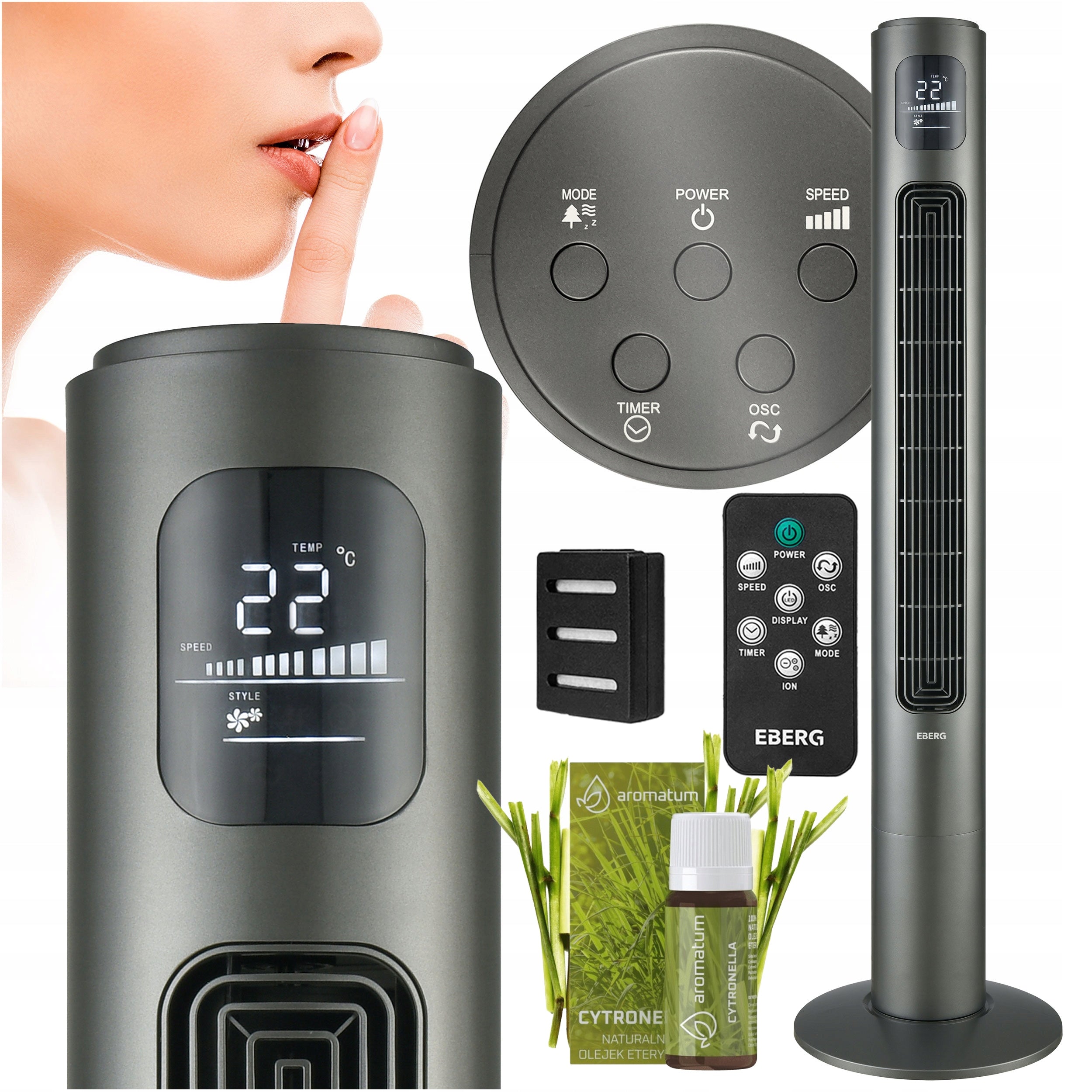 Standing column fan LYNGO quiet floor 117cm ionization +AROMA
