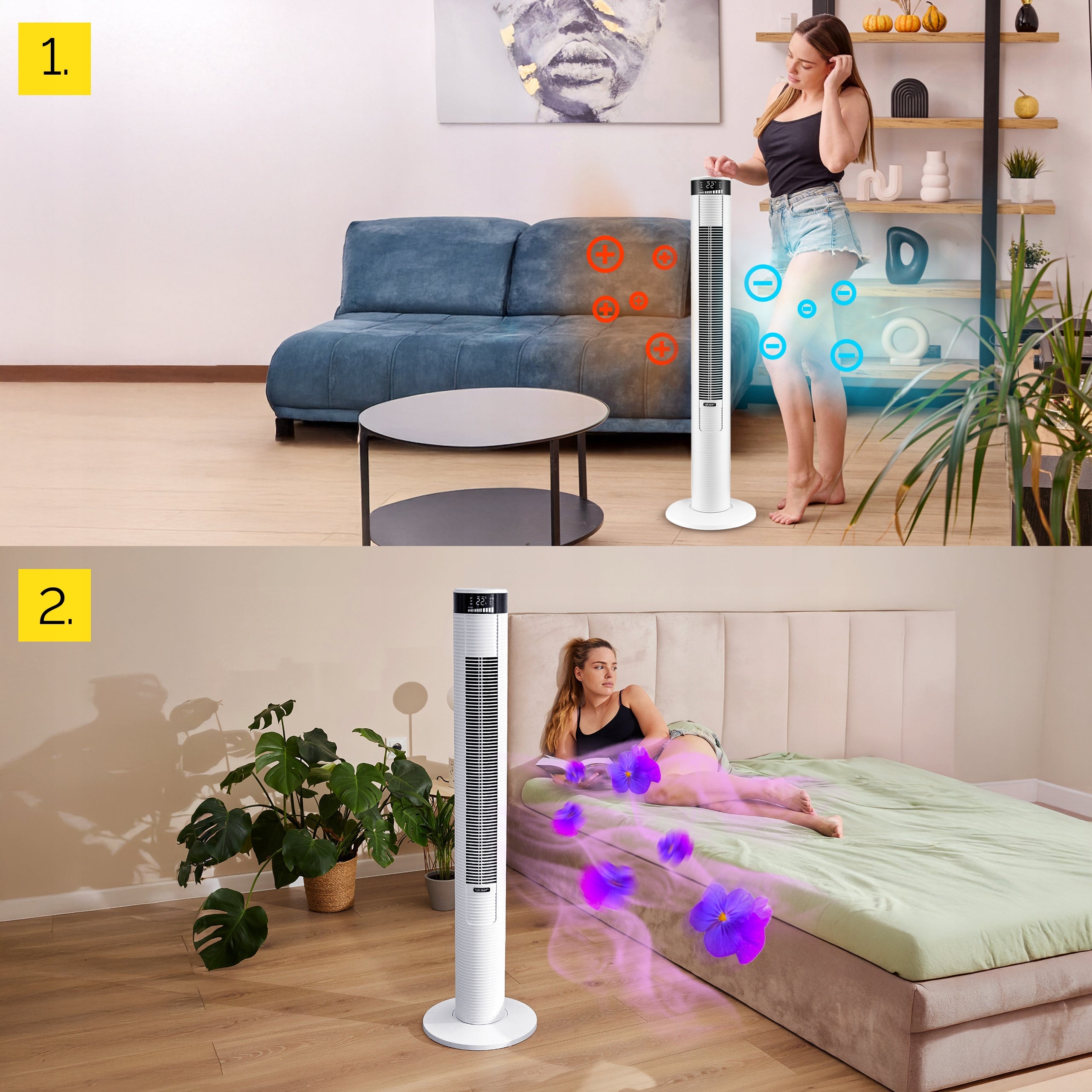 Standing column fan Silent Yoer +10m Range 4 modes Ionization AROMA Functions ionization air purification oscillation timer other