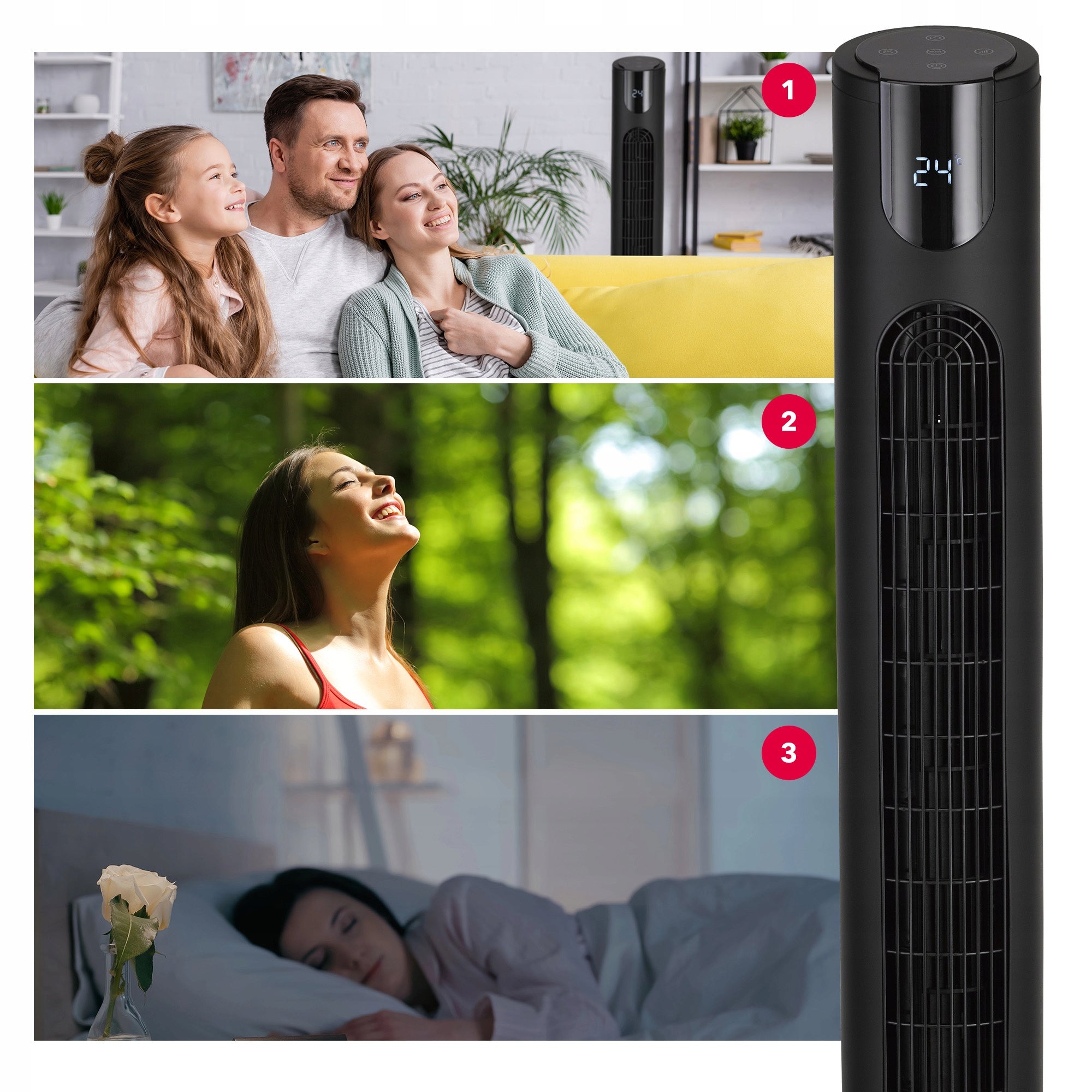 Standing column fan TAVO floor fan 115cm+IONIZATION LED XXL Functions ionization oscillation automatic oscillation timer