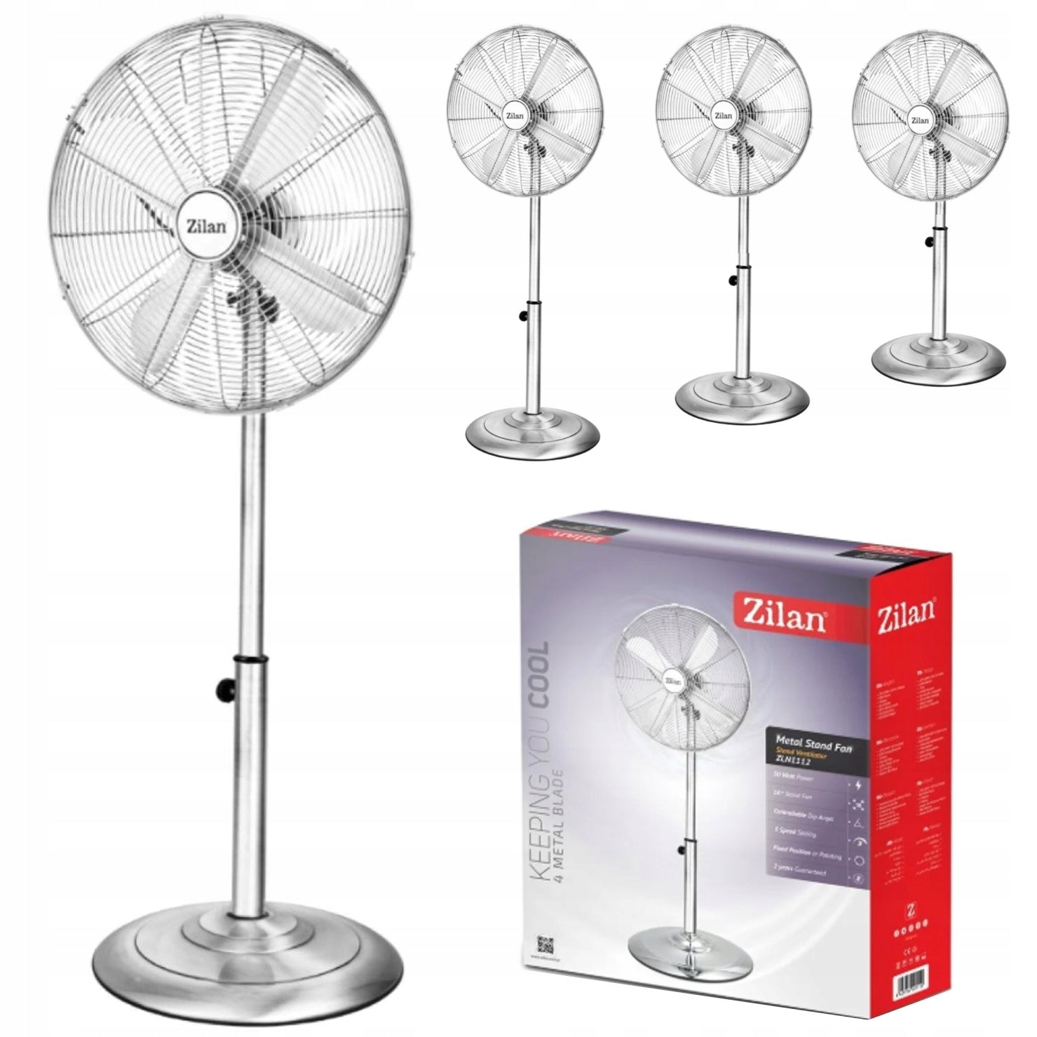 Standing fan Zilan Nickel - 50W | Floor fan with oscillation