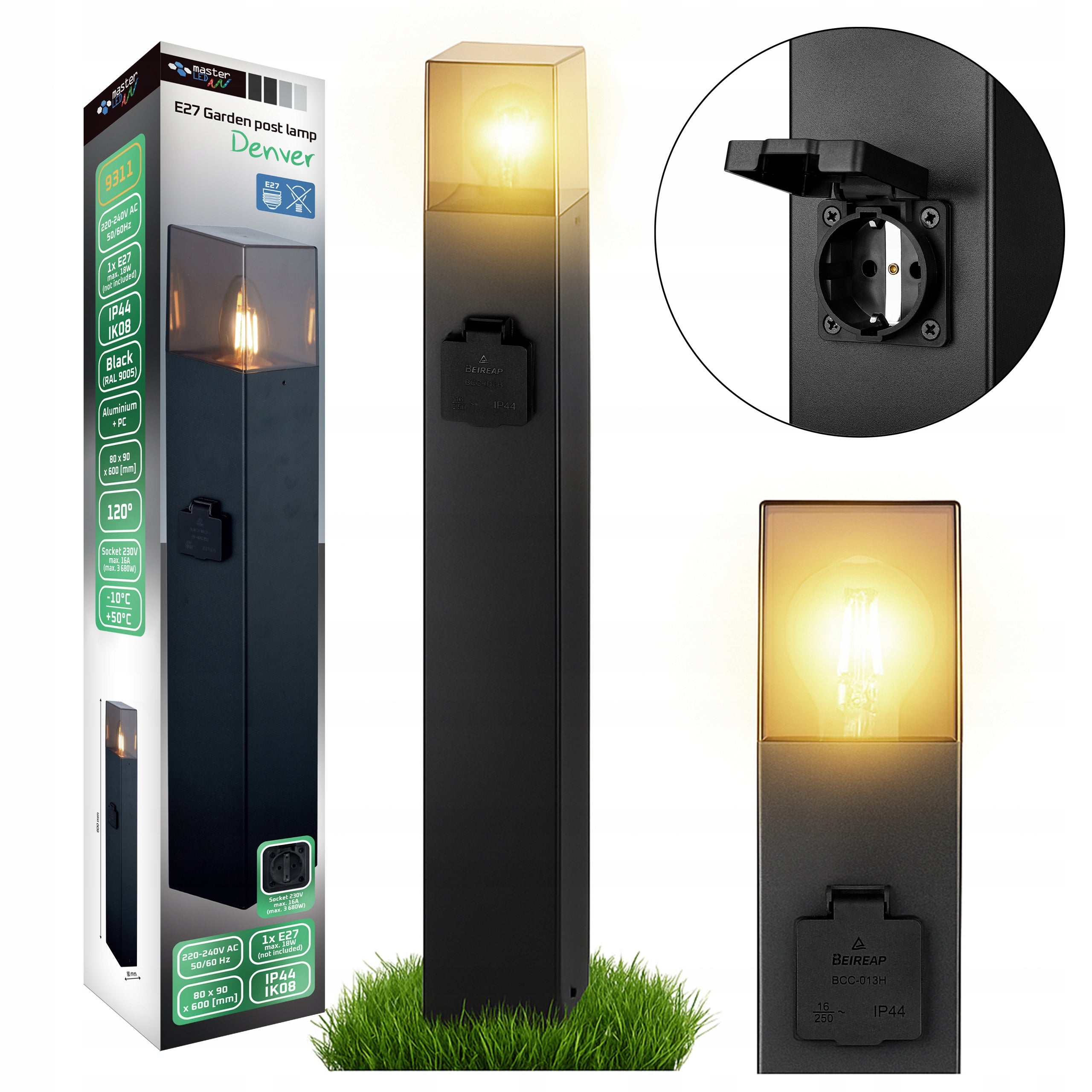 Standing lamp garden post LED 60cm SOCKET 230V outdoor E27 BLACK