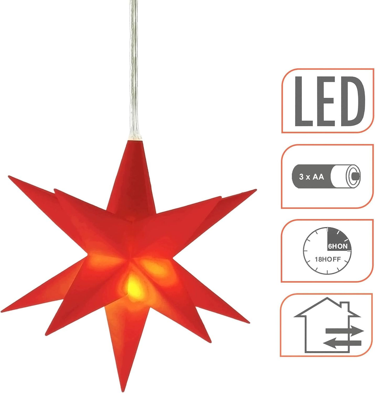 Star of Bethlehem Christmas Glowing LED 3D Timer RED - 45 cm Brand no brand