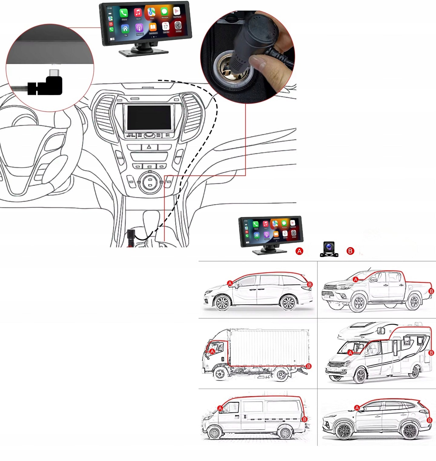 Station Screen Monitor Navigation Recorder 4K Camera Android Auto CarPlay Recording quality HD (1280 x 720) Full HD (1920 x 1080) QHD (2560 x 1440) 4K UHD (3840 x 2160)