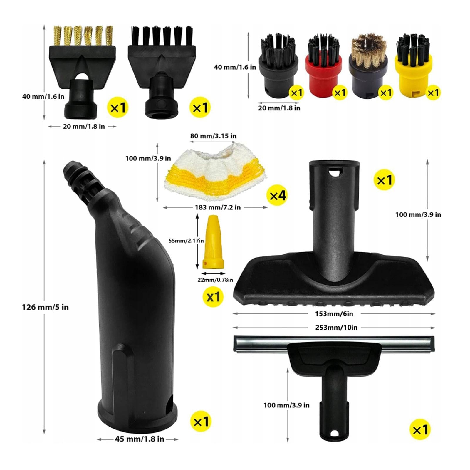 Steam Cleaner Accessories Set Replacement Stain Remove Handheld 12Pcs Clean water tank capacity 1.1 l