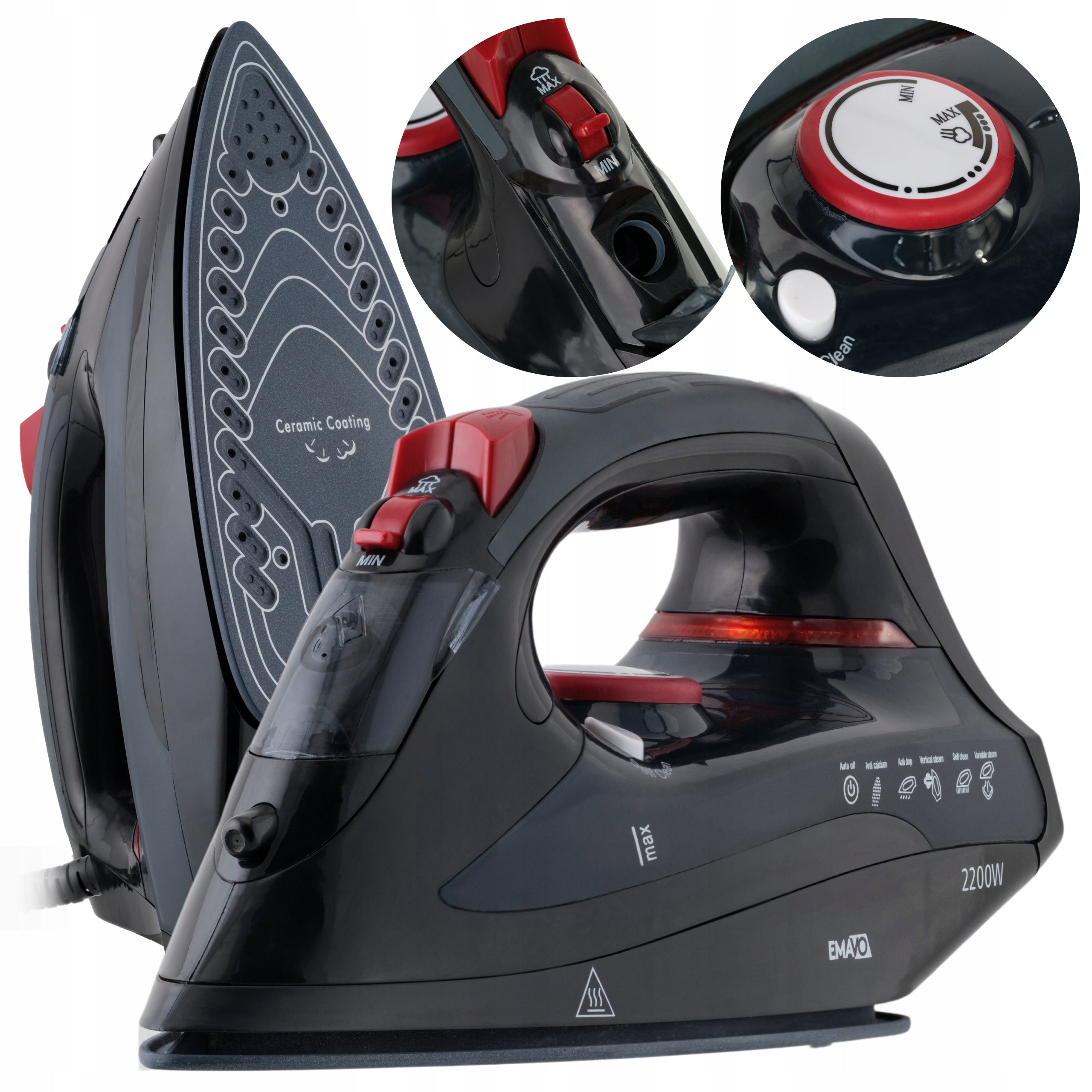 Steam Iron 2200W Ceramic Steam Impact Anti-Drip Anti-Calc Strong