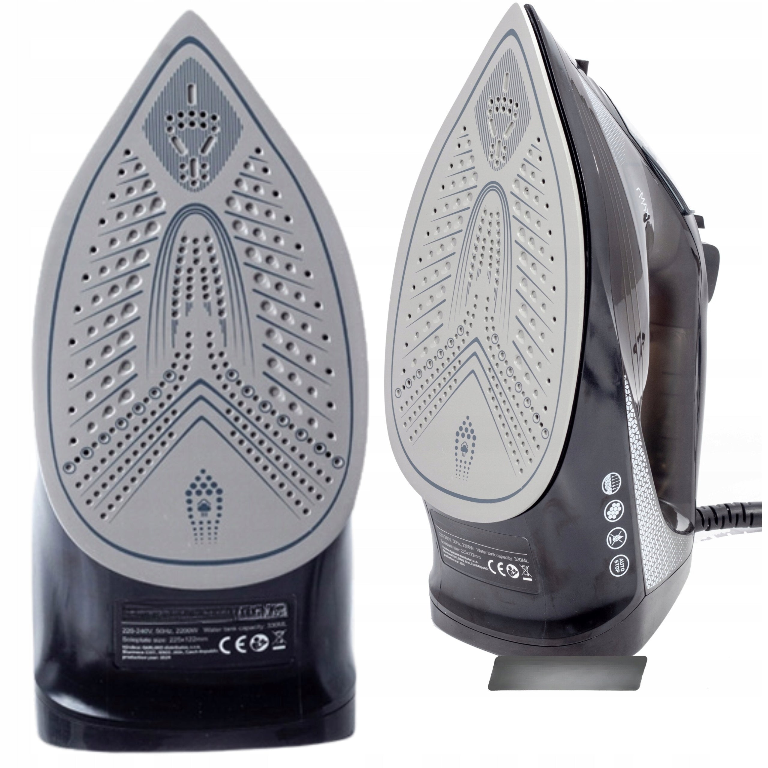 Steam Iron Self Cleaning High Power 3200W Ceramic Coating Black